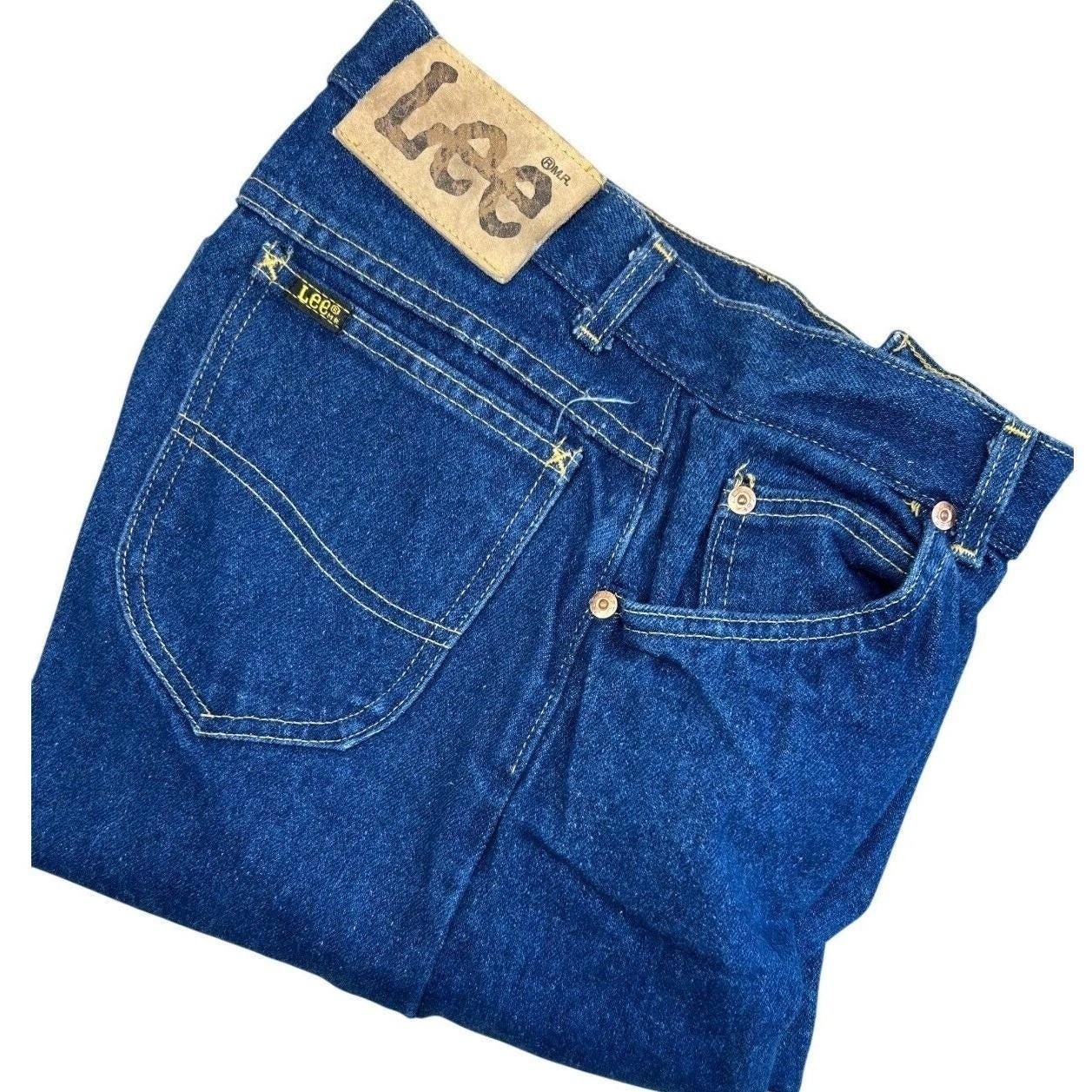 Lee High Waisted Jeans Womens 27 Blue Dark Wash Tapered Mom Vintage 90s Indie