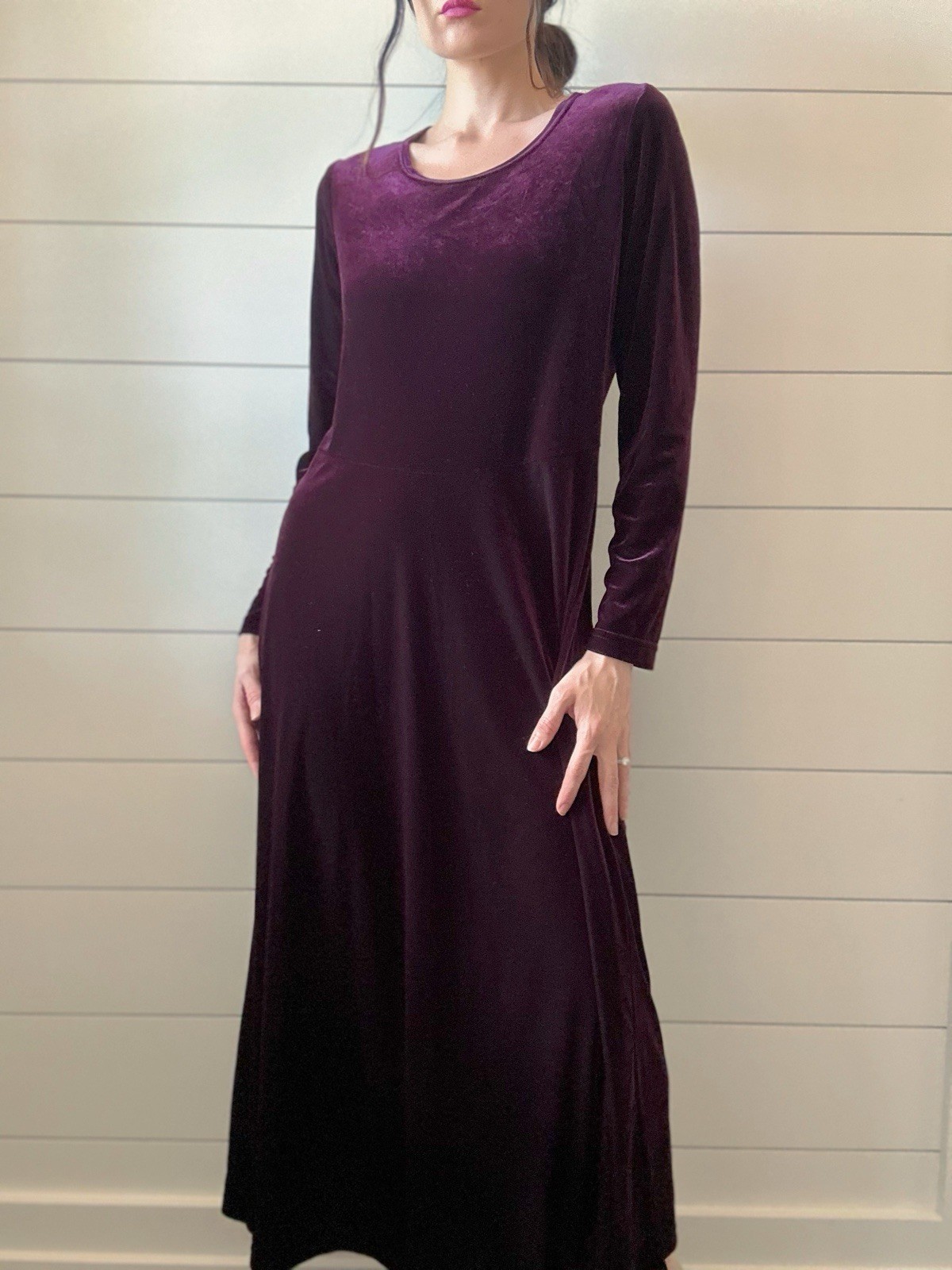 Vintage Maxi Dress 90s Crushed Velvet Purple Witchy Gothic