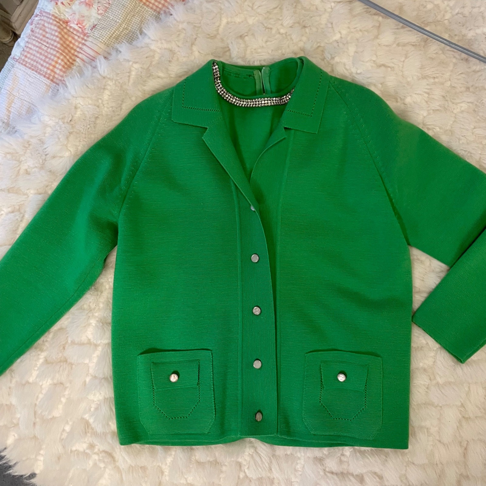 Vintage Gina Teresa 3-piece Mod Style Rhinestone Trimmed knit suit set Medium
