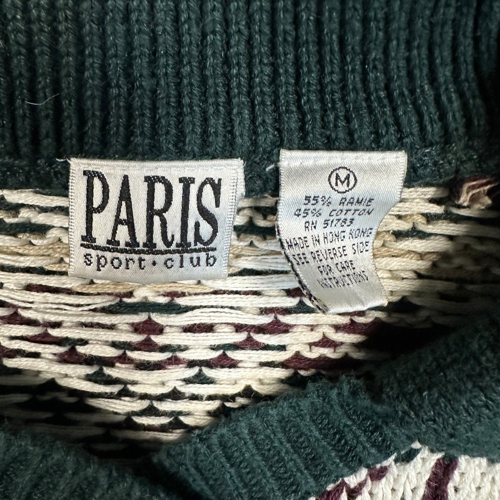 Paris Sport Club Vintage Fair Isle Sweater Medium Green Multi Ramie Cotton Knit
