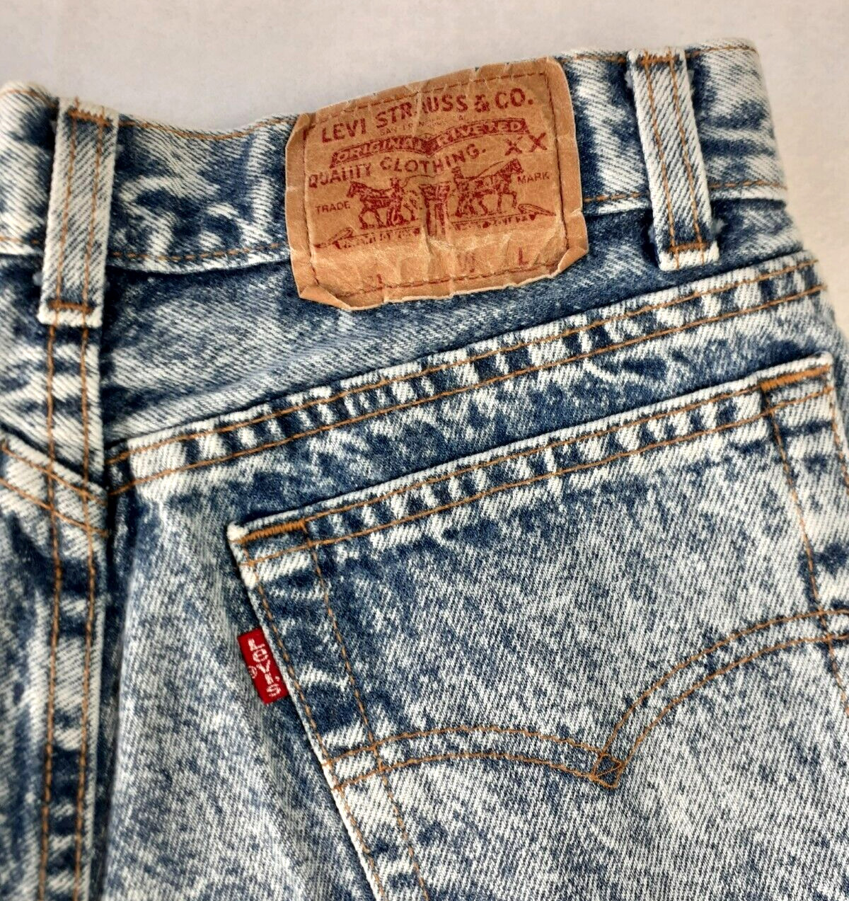 LEVIS Jeans Women 28×28 Blue Vintage 701 Red Tab ButtonUp Acid Wash Straight Leg