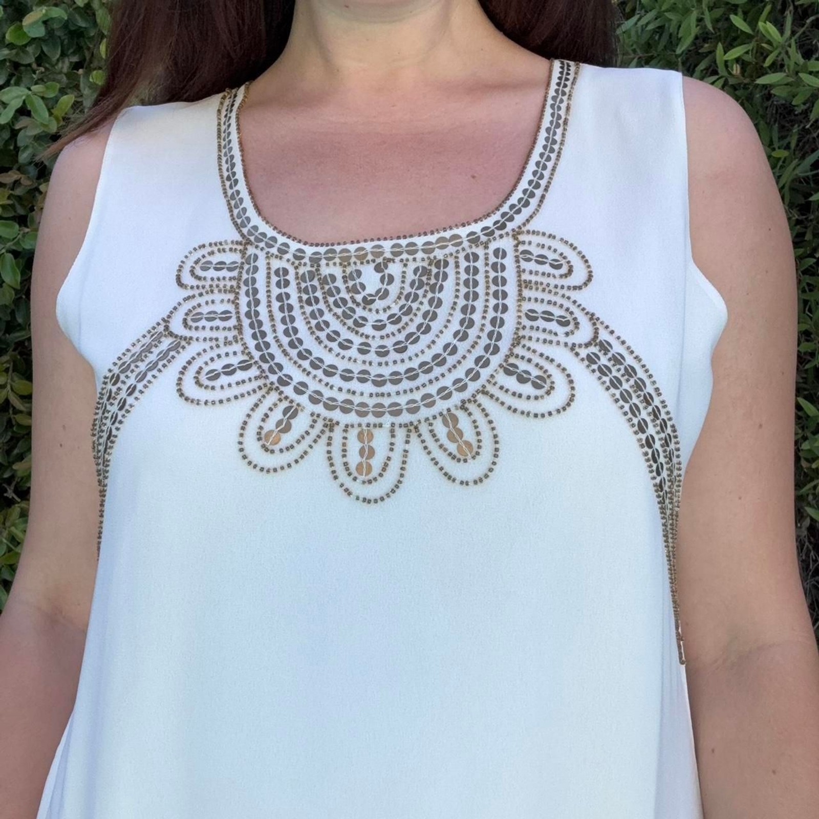 Vintage 90s 2 Piece Resortwear Boho Maxi Skirt Ivory Gold Sequin Set