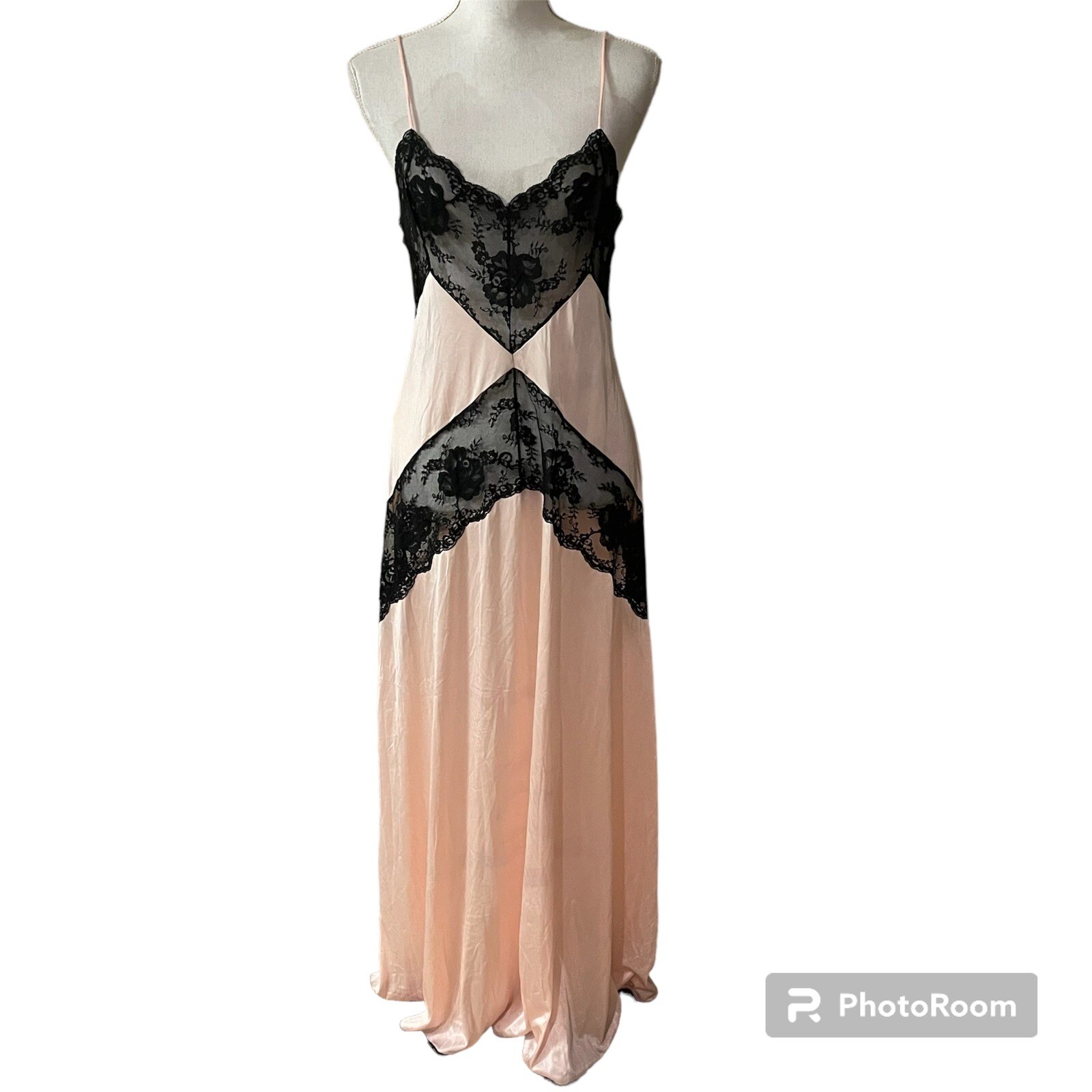 Vtg Jenelle Of California Low Cut Sexy Pink Black Lace Nightgown Lingerie S/M?