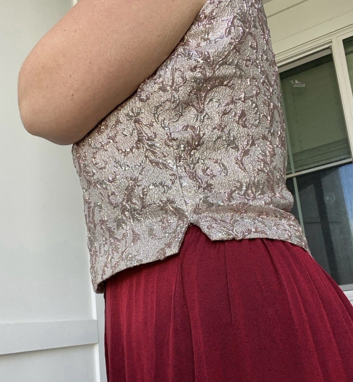 Vintage Malbe Original Rose Gold Metallic Brocade Sleeveless Top Size 15/16 (L)