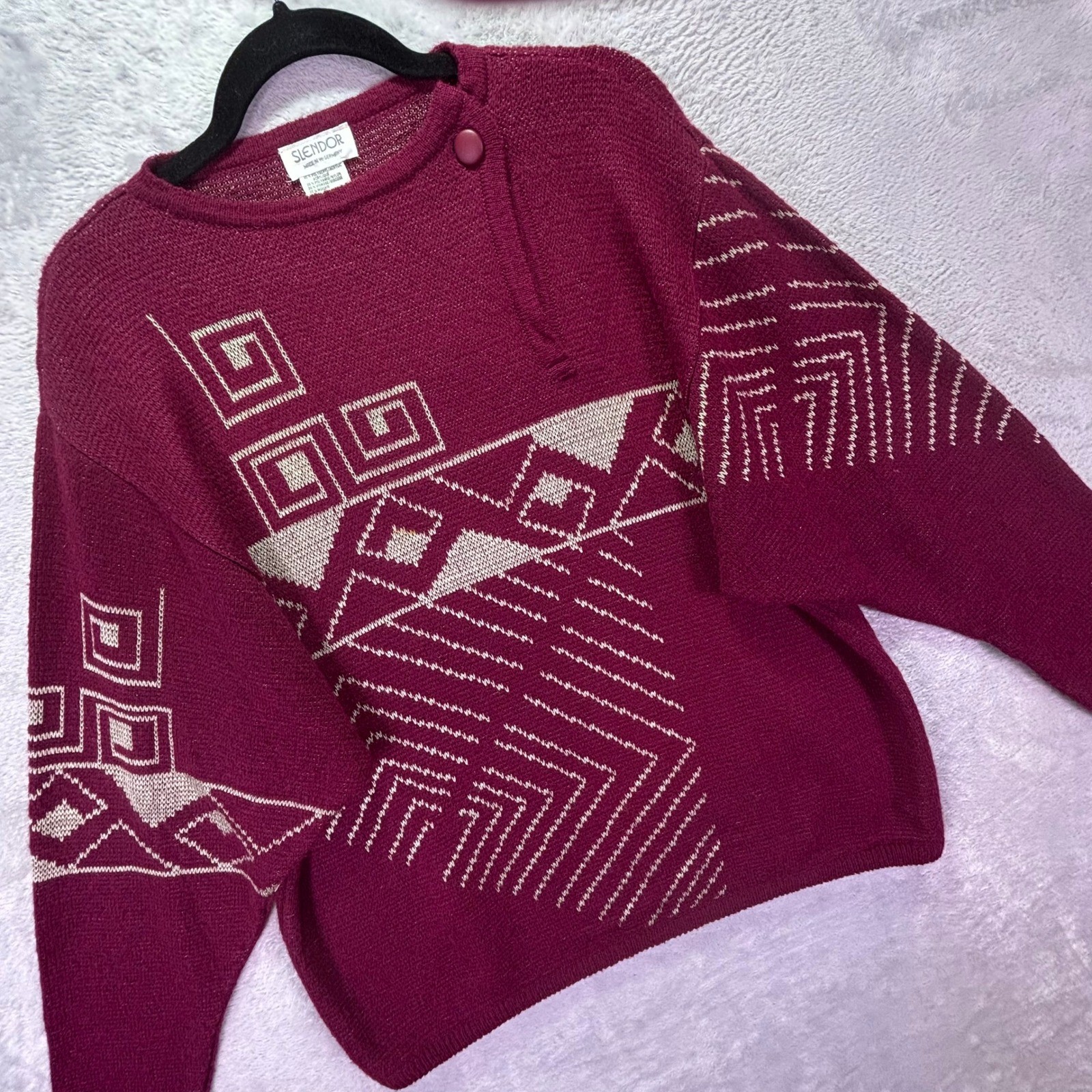 Vtg Slendor Womens Sweater 16 XXL Burgundy Geometric Mohair Blend West Germany