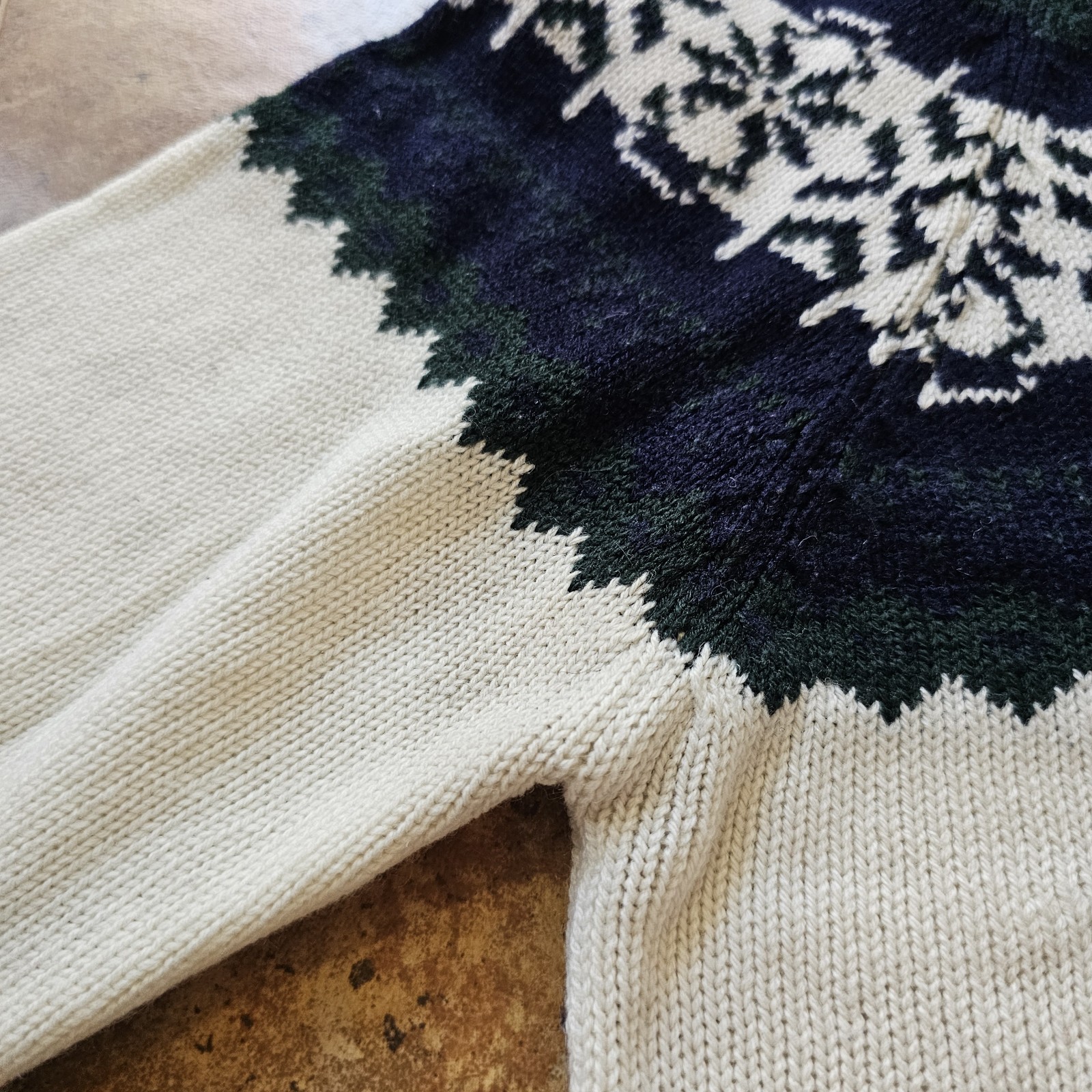 Vintage 60s Knit Sweater Fair Isle Medium Sigallo Cream Blue Green Ski Winter