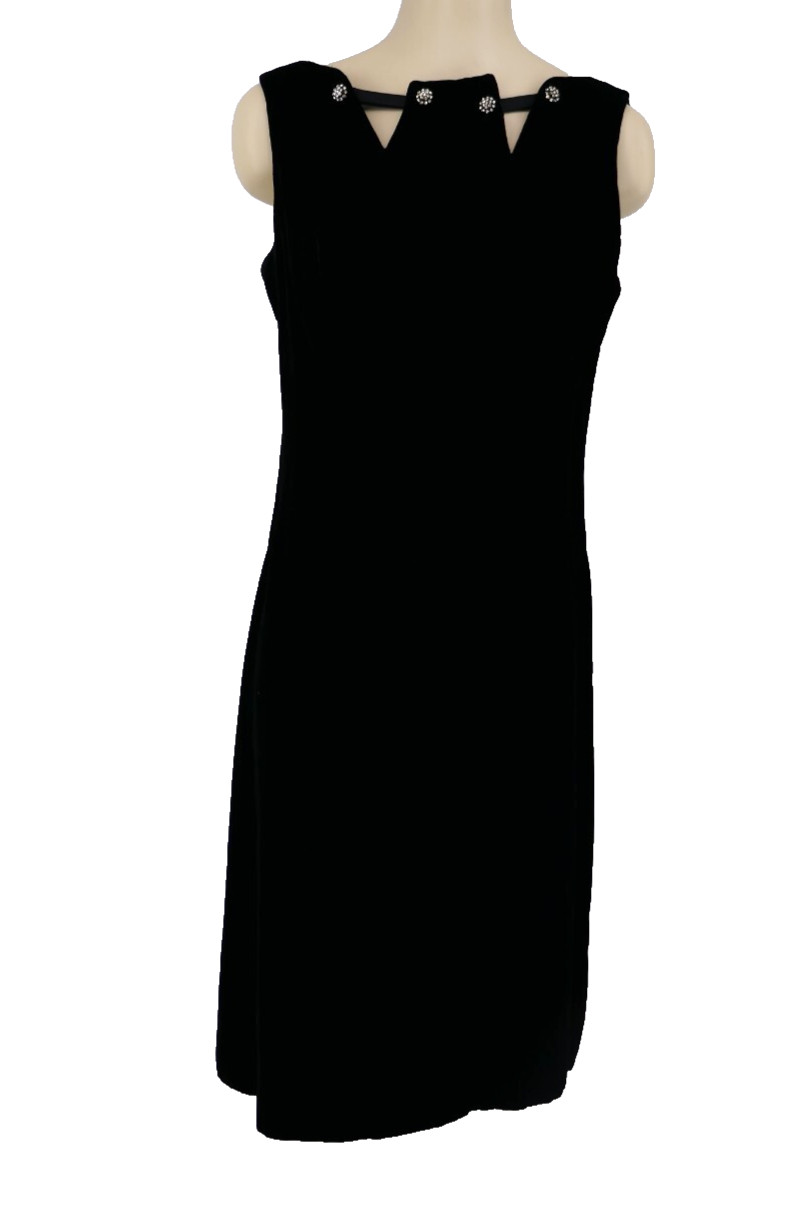 ViNTAGE 60s GLaM BLACK VELVET RHiNESTONE CUTOUT PiNUP BOMBSHELL COCKTAiL DRESS S