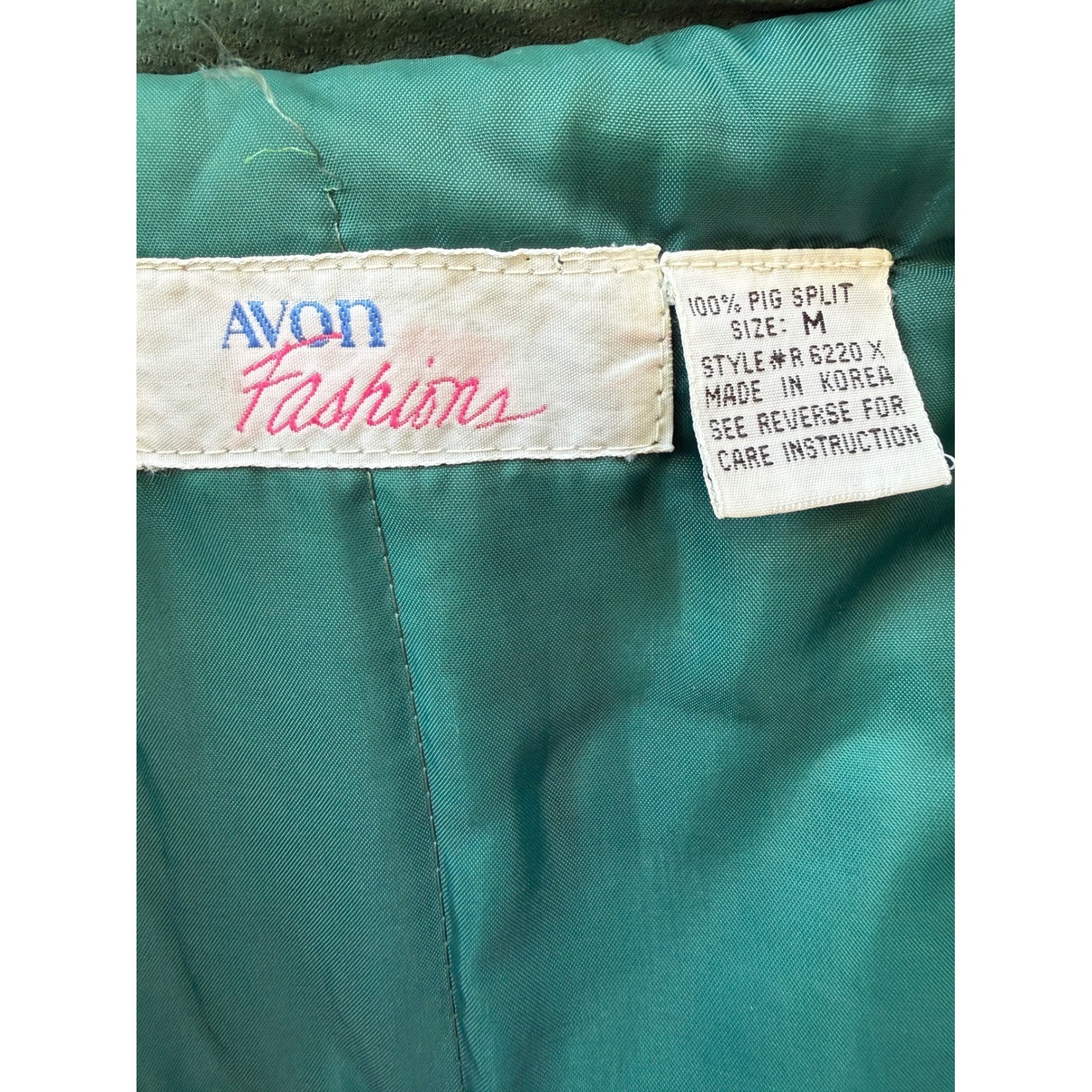 Vintage Avon Fashions Teal Green Suede Leather Bomber Jacket 80s Dolman Sleeve M