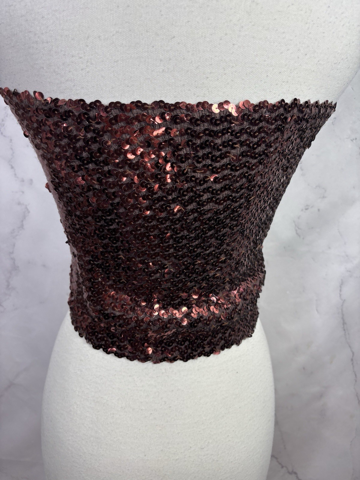 Vintage 1980s 90s Copper Brown Disco Sequin Tube Top Crop Top sz S USA Retro