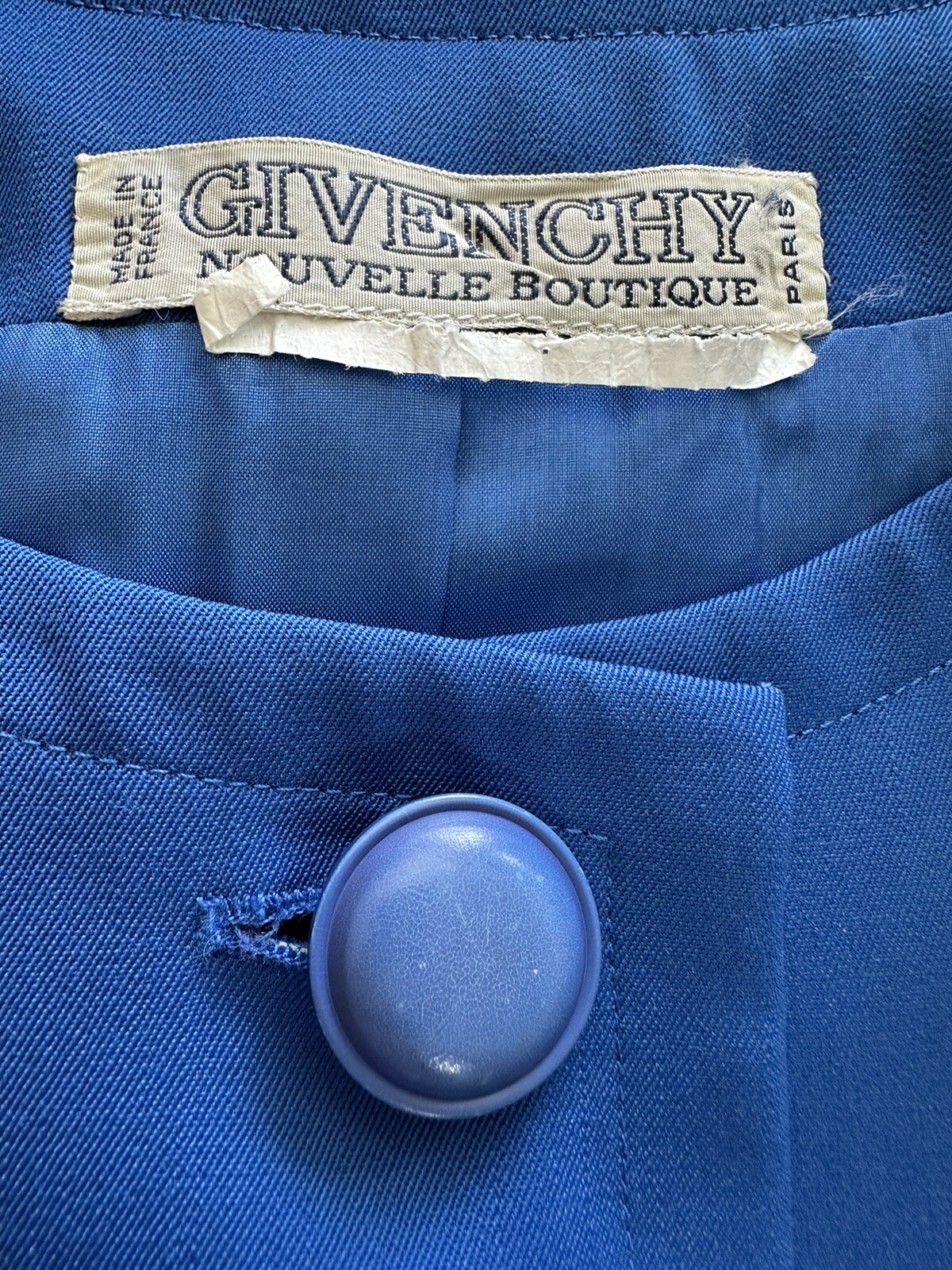 Vintage Givenchy 90’s Cropped Jacket Wool Exterior Silk Interior Electric Blue