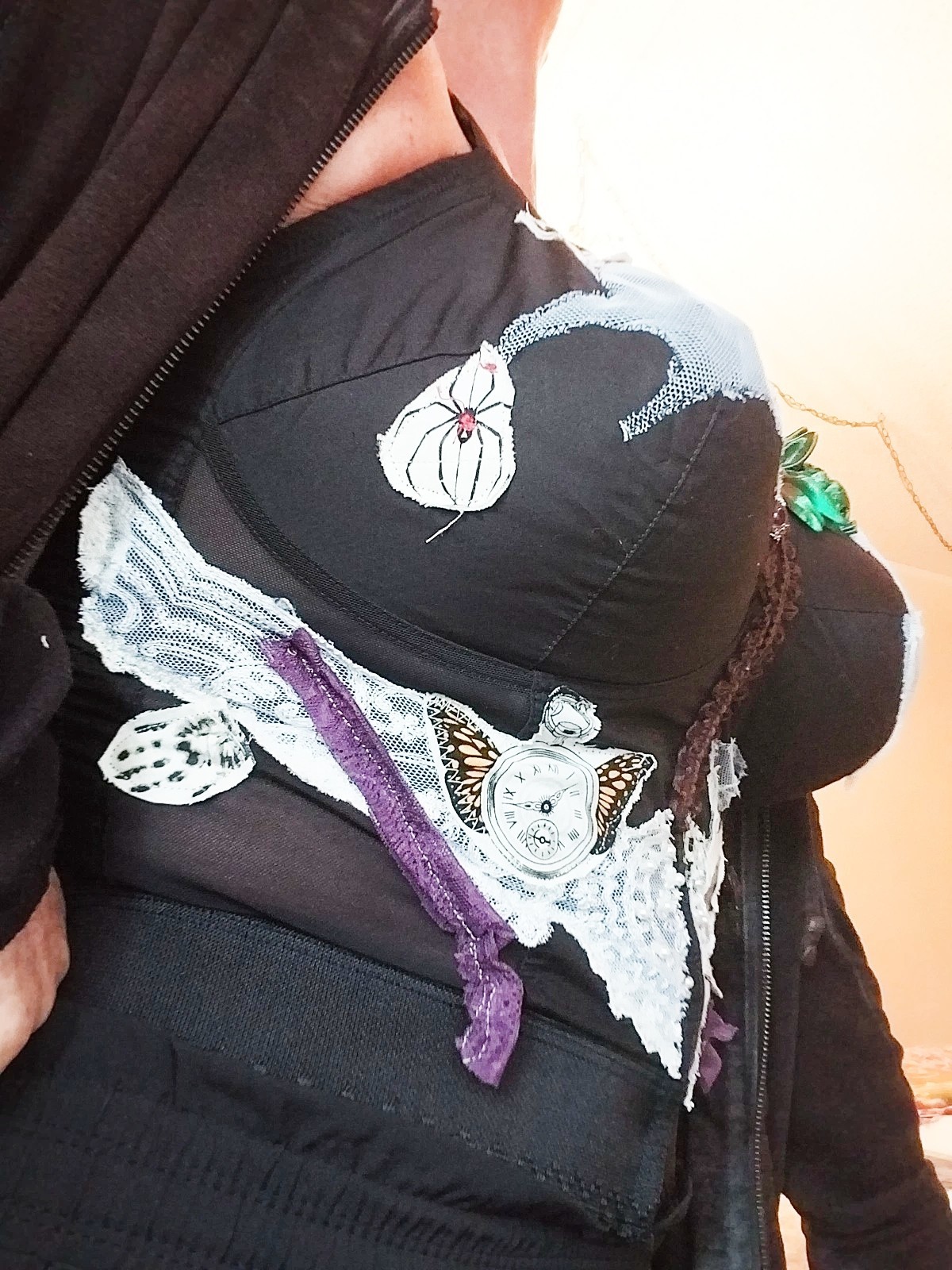 VTG BULLET BRA POINTY WAIST NIP GIRDLE BUSTIER BAT ART STEAMPUNK 42DD SPIDER WEB