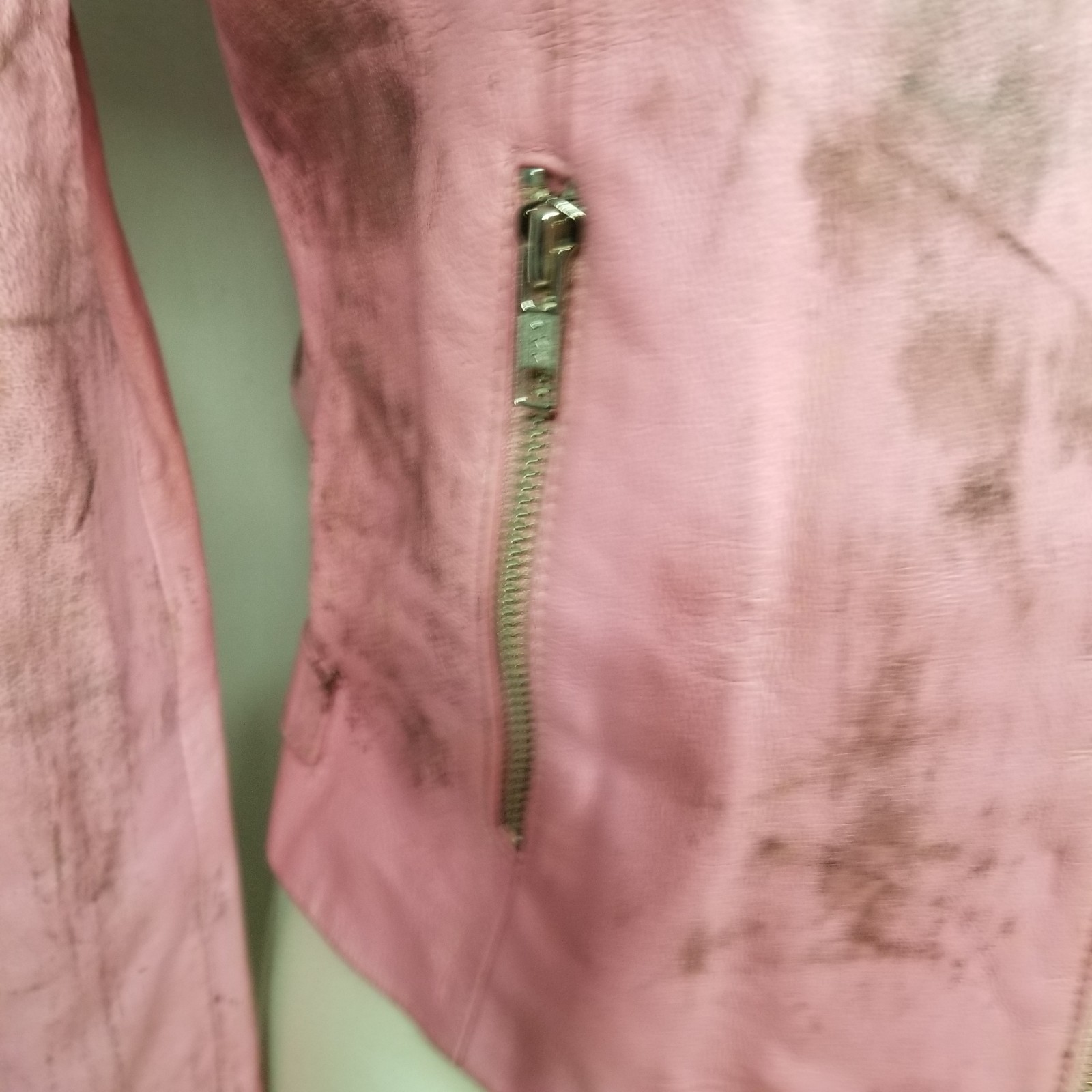 Wilsons Leather Vintage Maxima Womens Pink Distressed Rocker Zip-Up Jacket Med