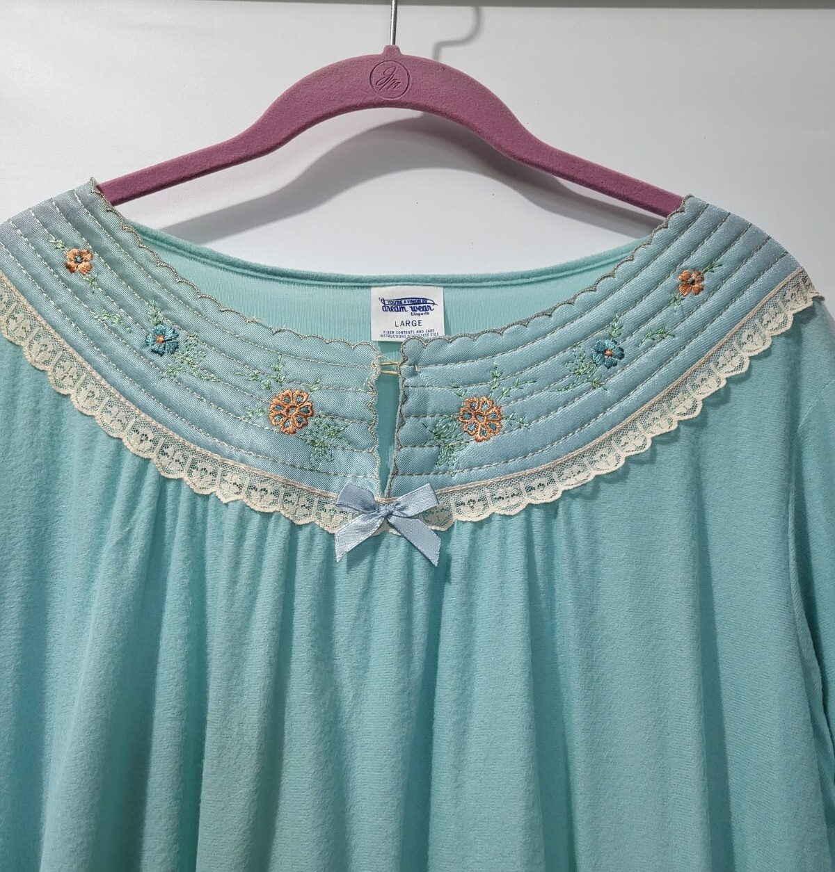 Vintage Dream Wear Nightgown Lingerie Modest Large Aqua Blue 70s USA W Tag