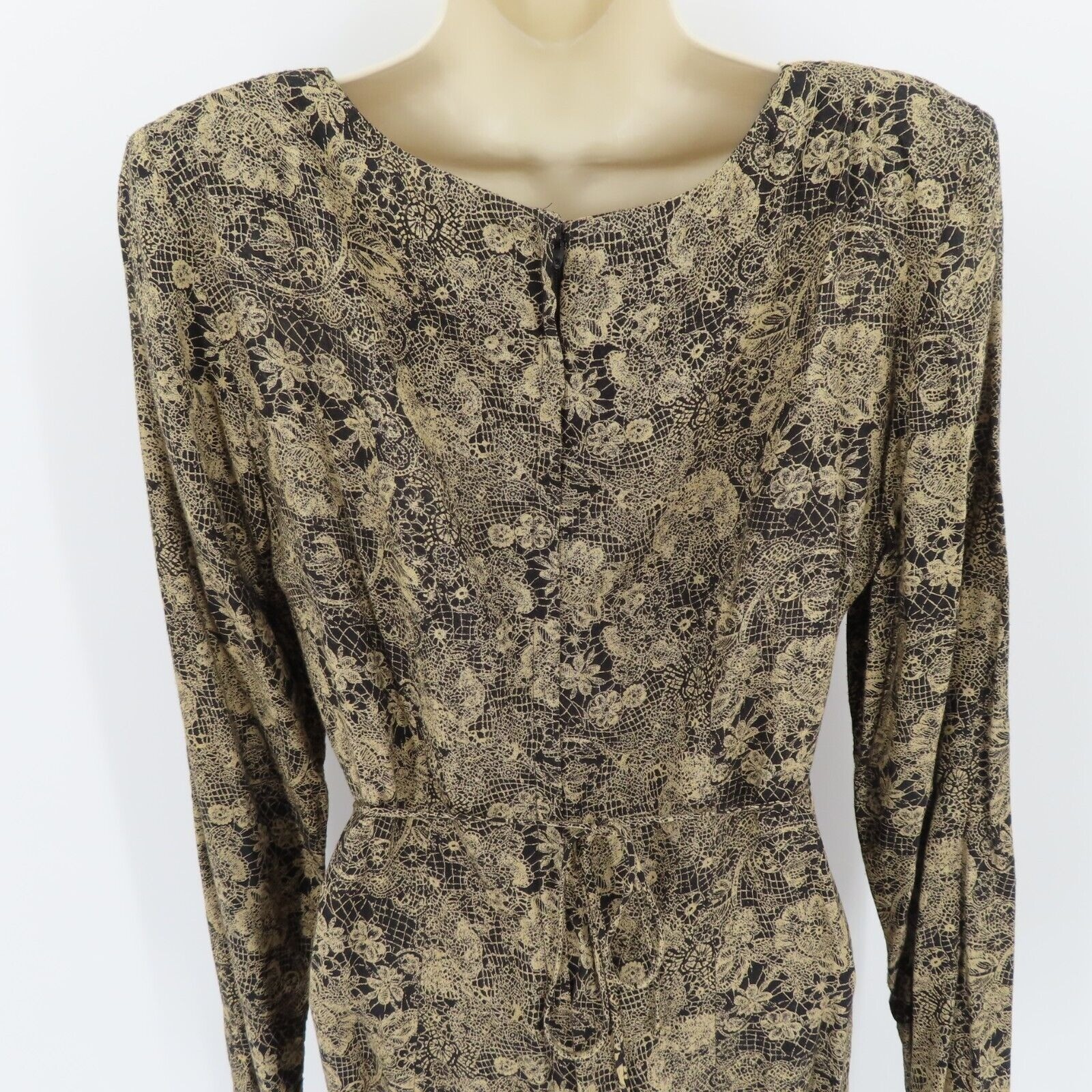 VTG Dawn Joy Womens 7/8 Floral Flower Lace Print Button Long Sleeve Dress Boho