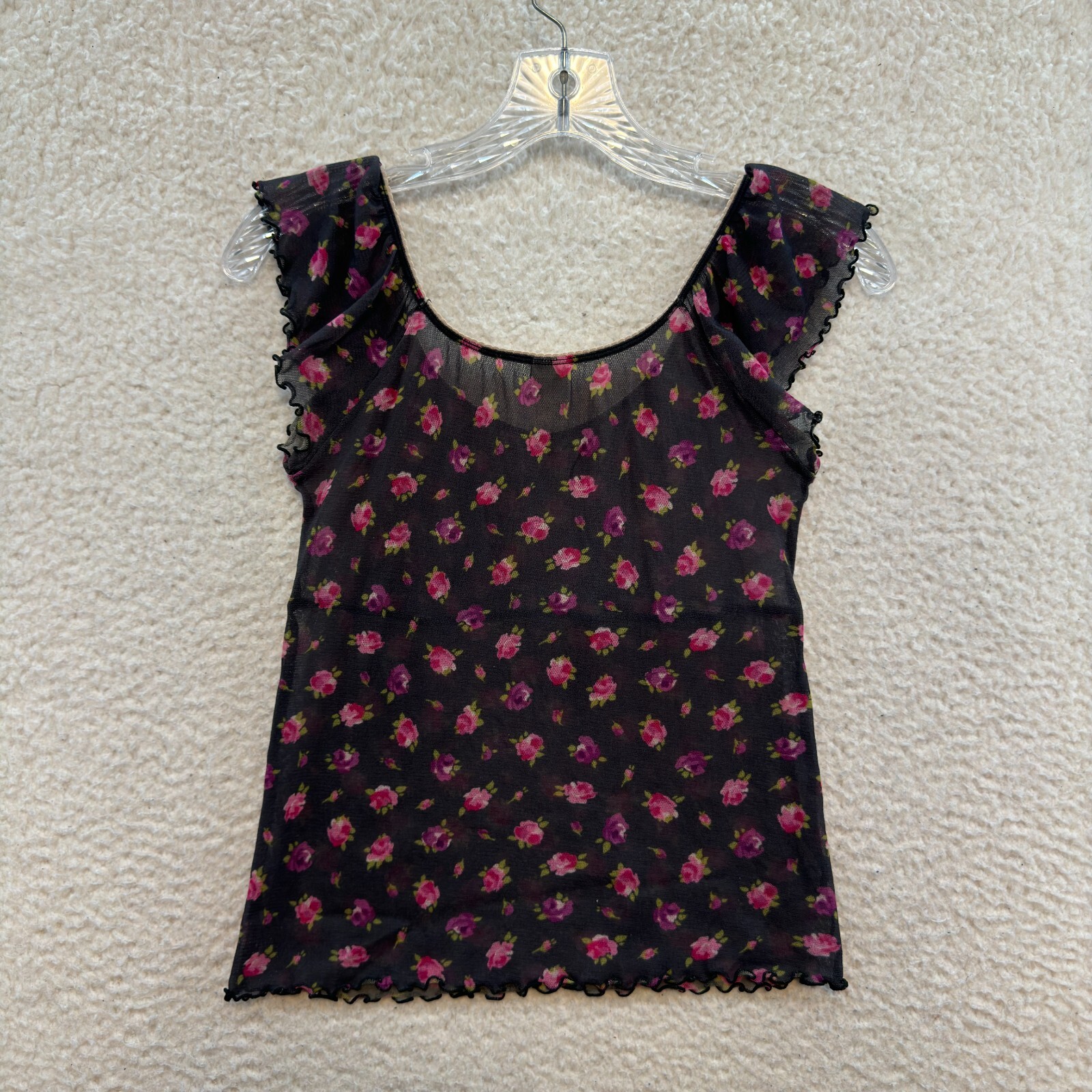 Y2K Vintage Babydoll Lingerie Top S Small Rose Floral Milkmaid Peasant Coquette