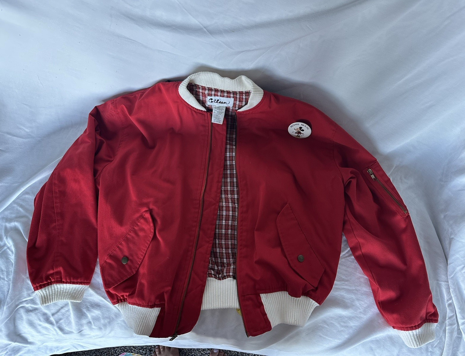 Vintage 80s Colleen Minnie Mouse Bomber Jacket 3D Plush Japan Disney Red Large