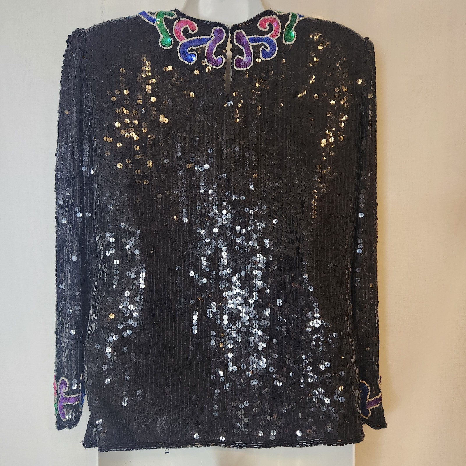 Vtg 80s Sweelo Beaded Blouse Sz S Evening 100% Silk top New Years party sequin