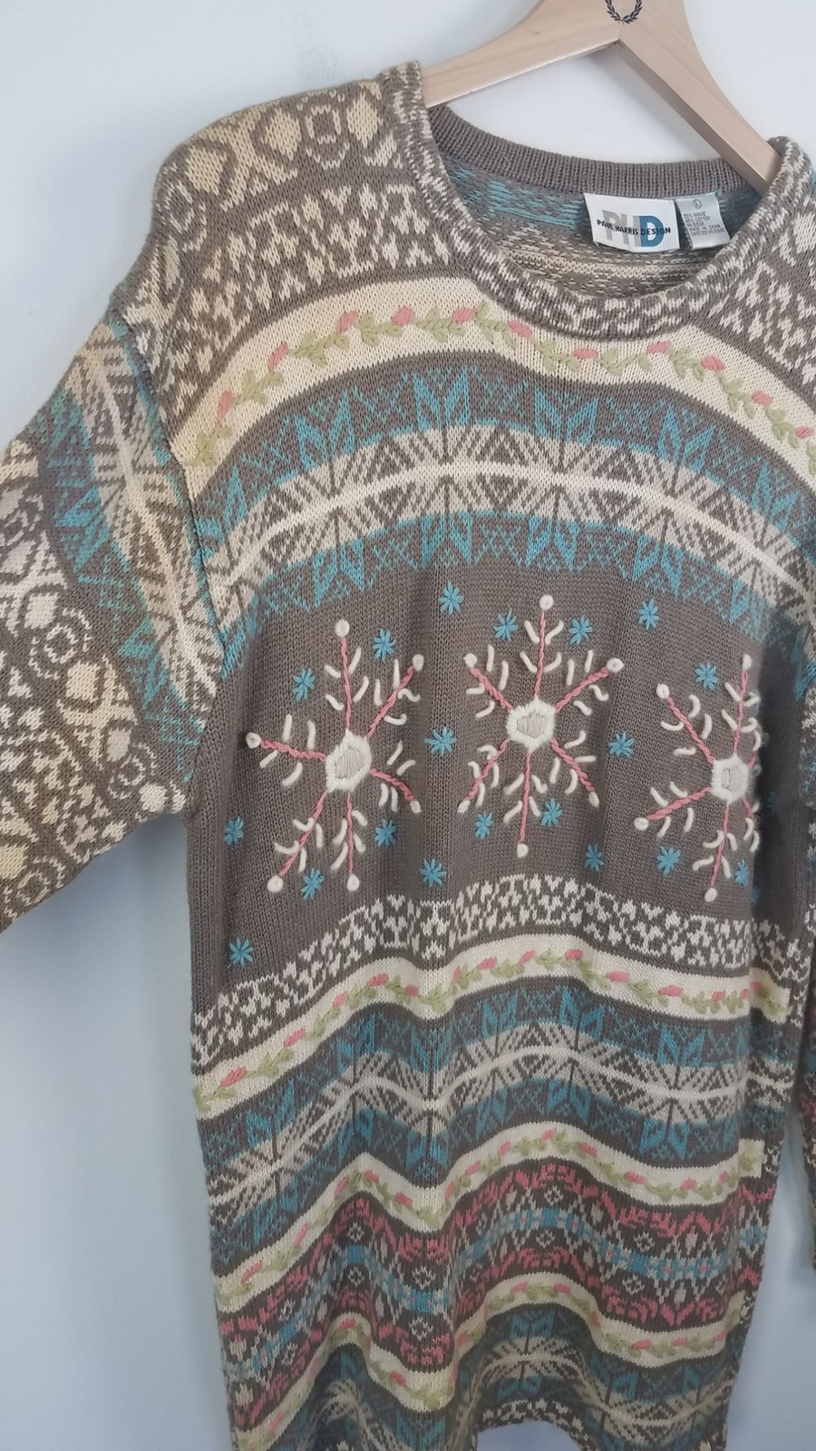 Vtg. Paul Harris Design Women’s Sz. L Pastel Fair Isle/Floral Sweater Dress
