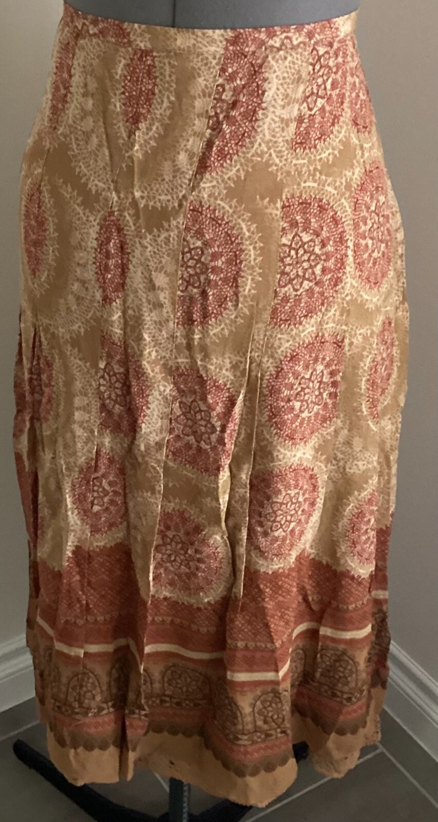 Tape Measure skirt 10 orange brownethnic pattern layered crochet trimmed