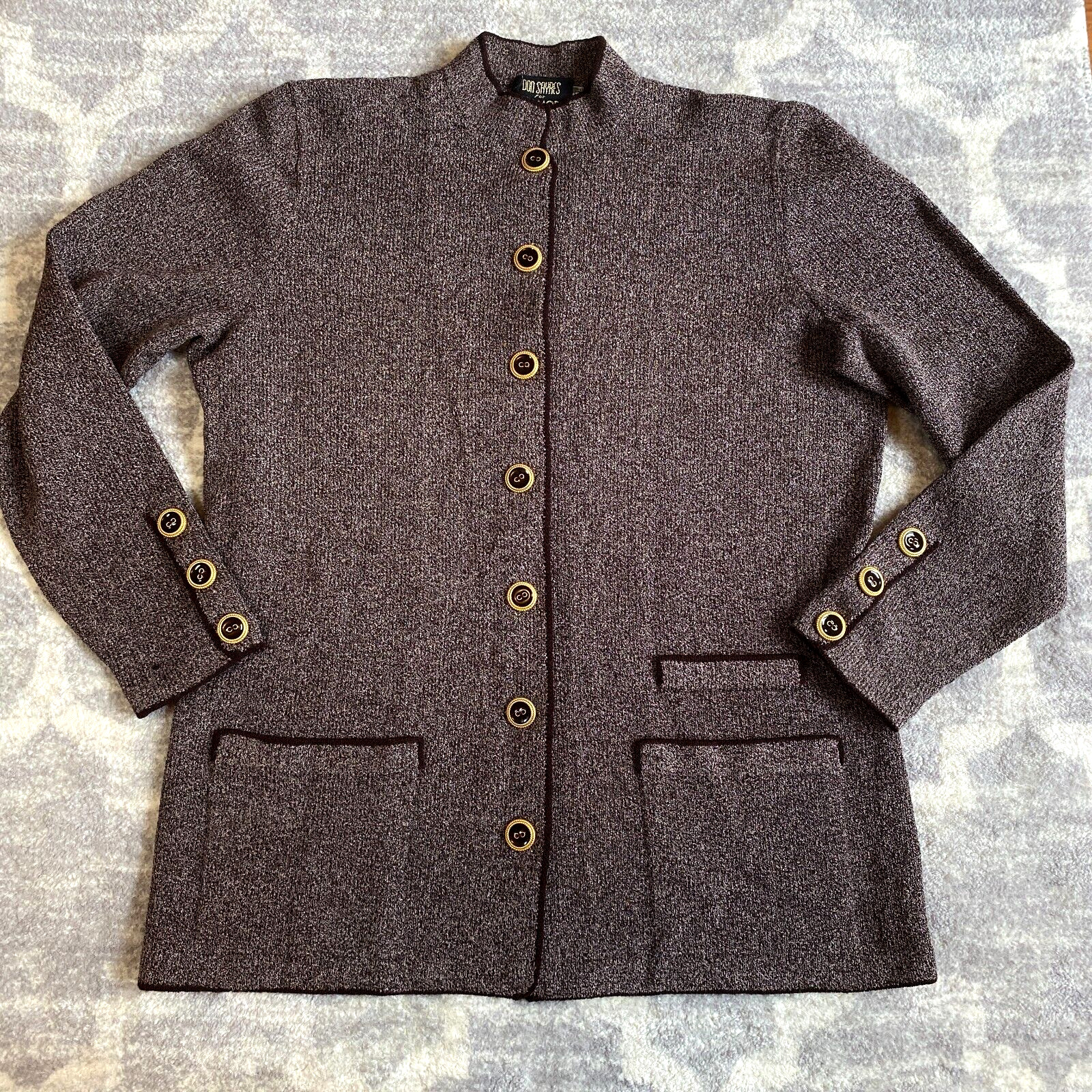Vintage Don Sayres for Wellmore Wool Sweater Women’s Sz 10 Brown Gold Buttons