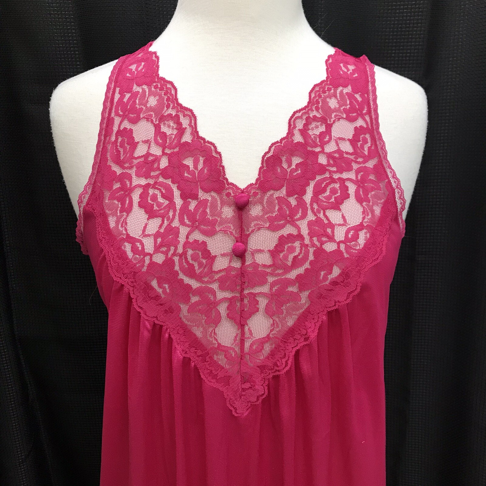 Vtg Vassarette Hot Pink Magenta Nightgown Sleeveless V Neck Small Nylon USA FLAW