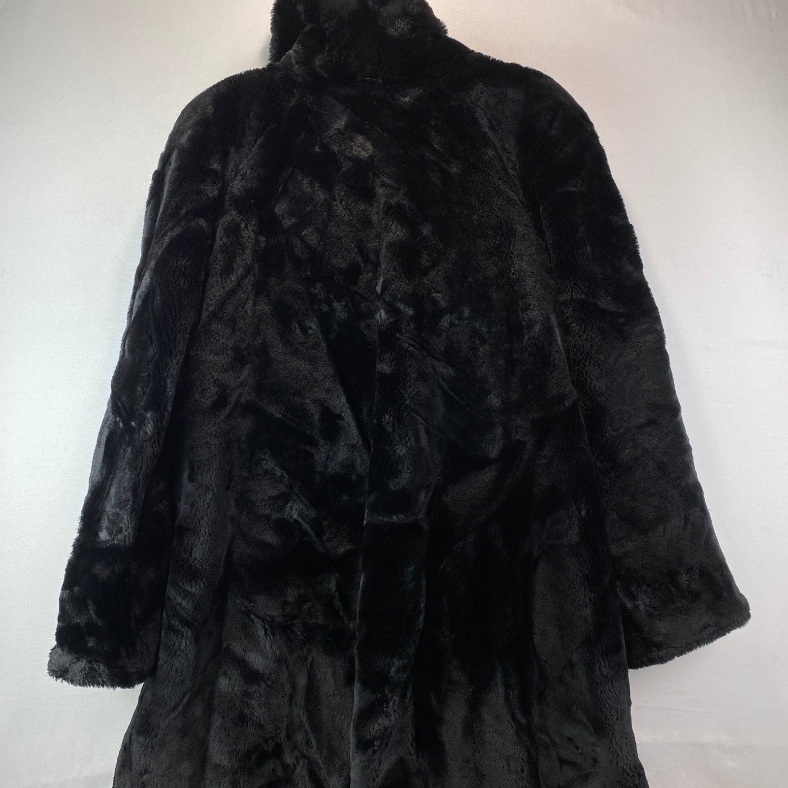 Gantos Faux Fur Swing Coat Women M/L Black Heavyweight Portrait Collar Plush