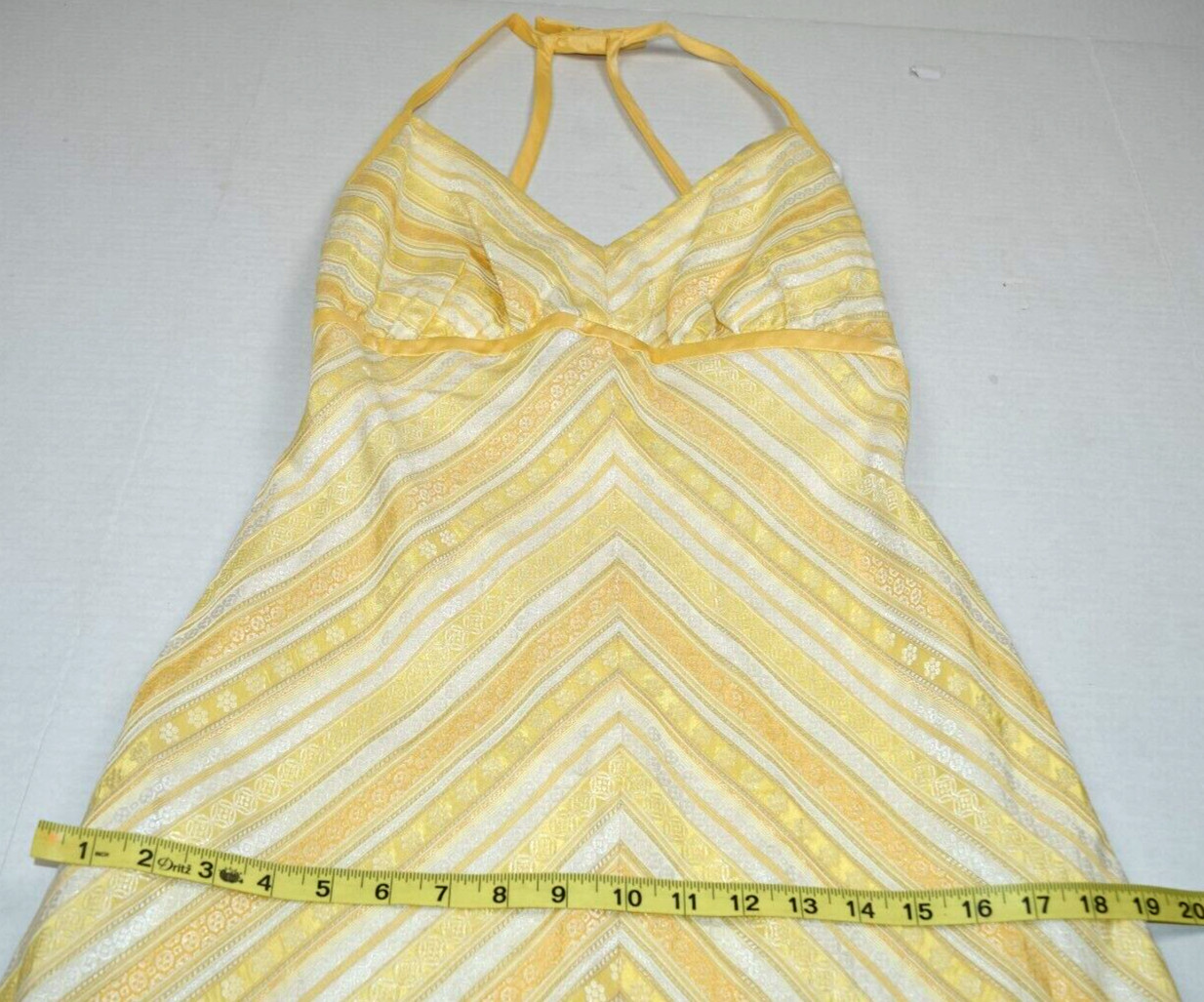 Vintage Midi Dress Watters Size S/M 80s Shimmery Pearl Yellow Embroidered Lined