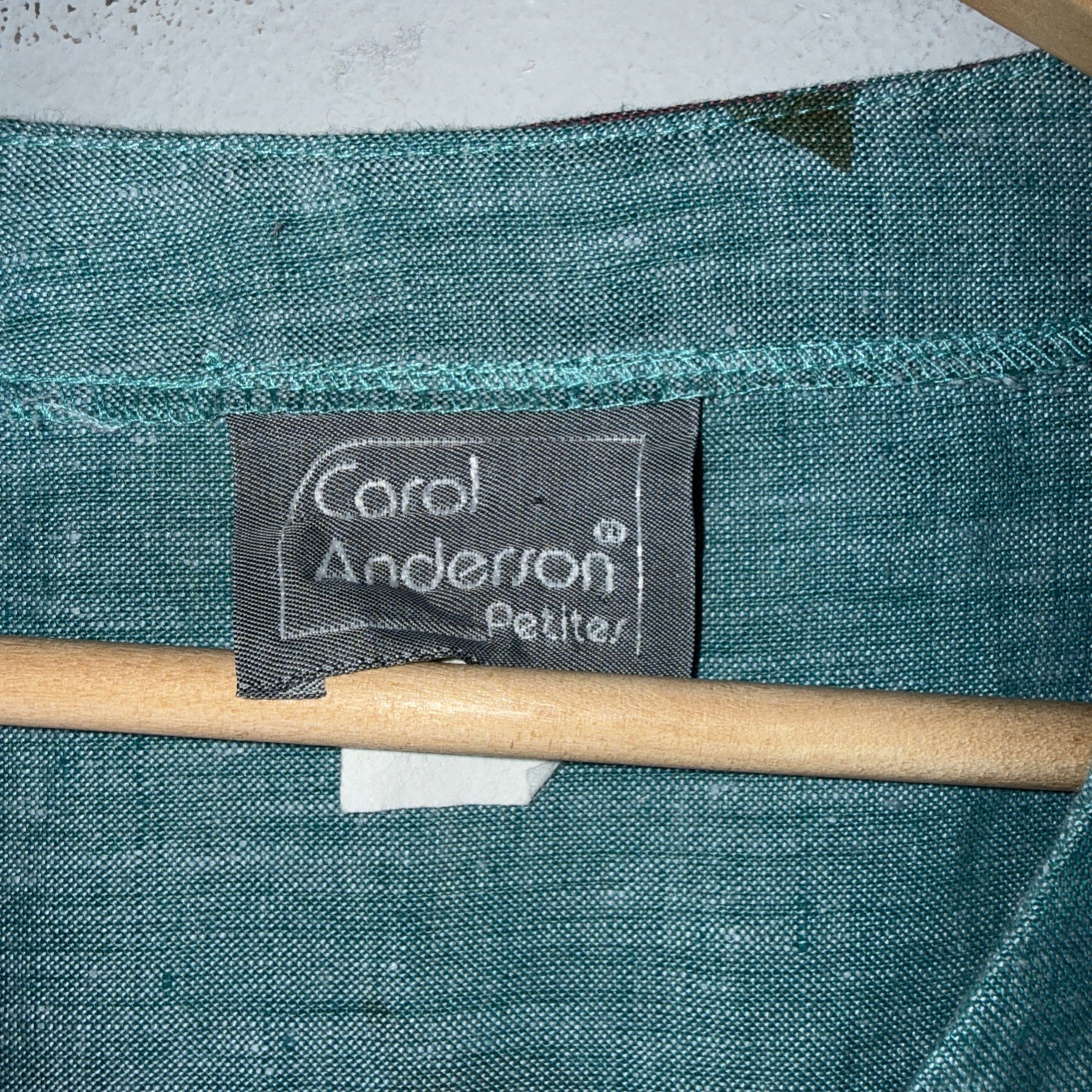 vintage carol anderson Blue Green Painted Floral Linen Single Button Top Artsy M
