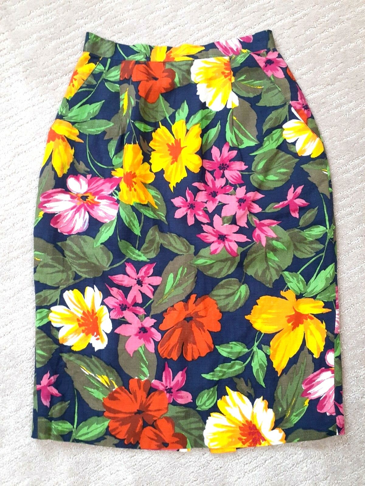J.G. Hook Vintage Floral Linen Blend pencil Skirt w/ Pockets Sz 4 Career Casual