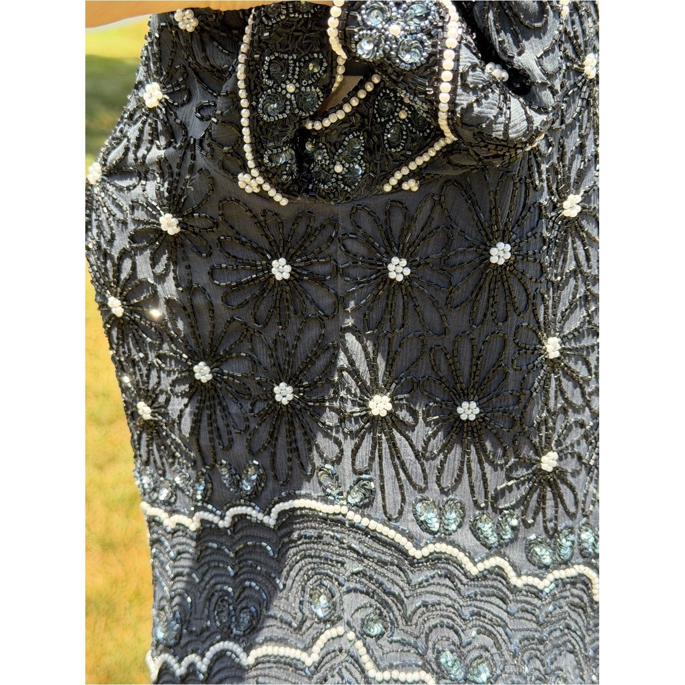 Vintage Adrianna Papell Evening Silk Beaded Pearl Sequin Art Deco Gatsby Top