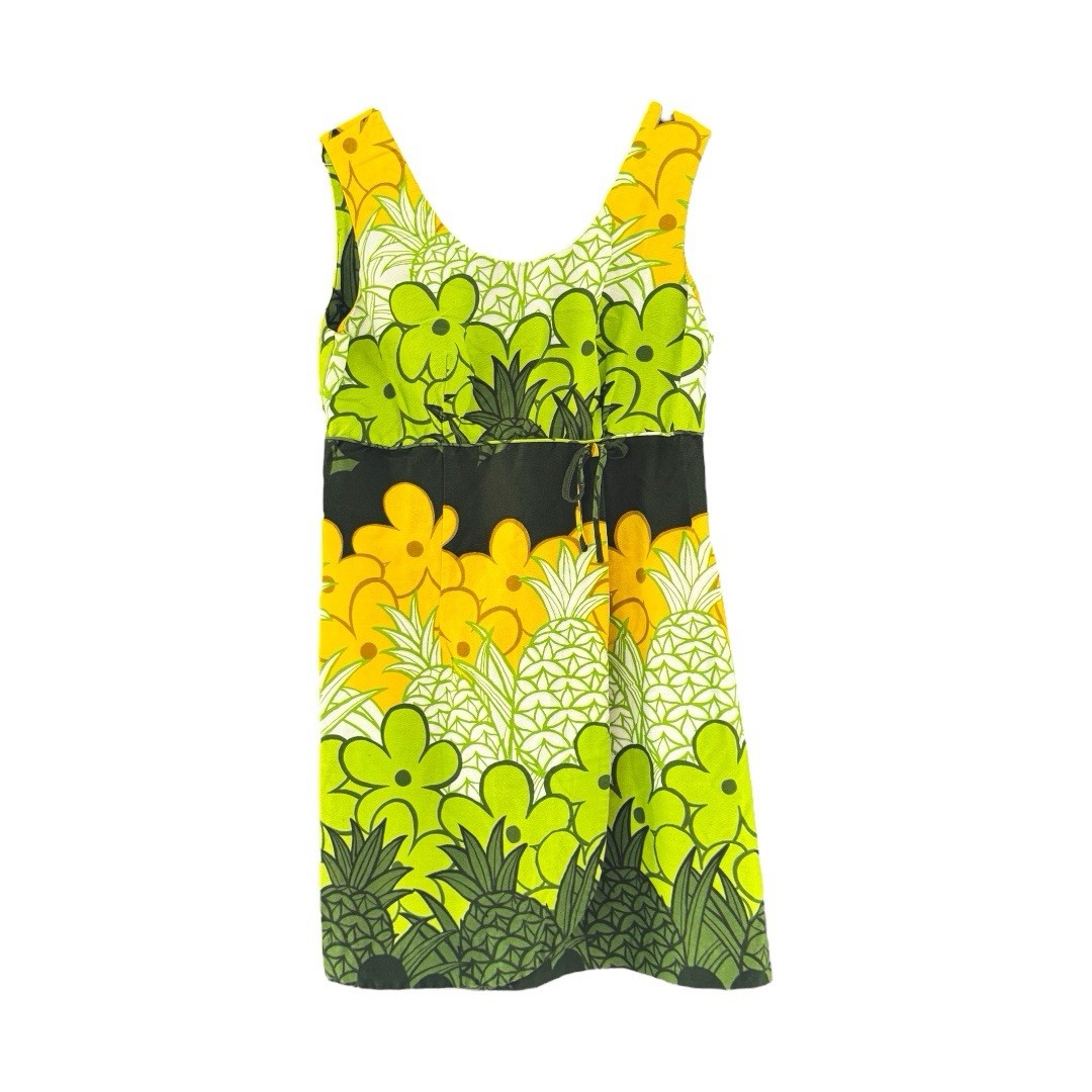 Island Casuals Vintage Hawaiian Dress Acrylic Barkcloth S/M Pineapple Print