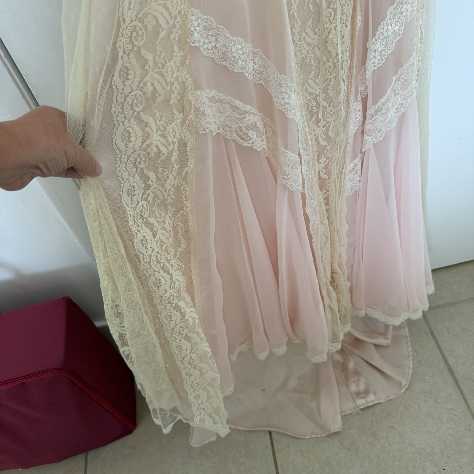 Vtg 70’s Susan Lanes Country Elegance Wedding Dress Sz 10 Pink Victorian Lace