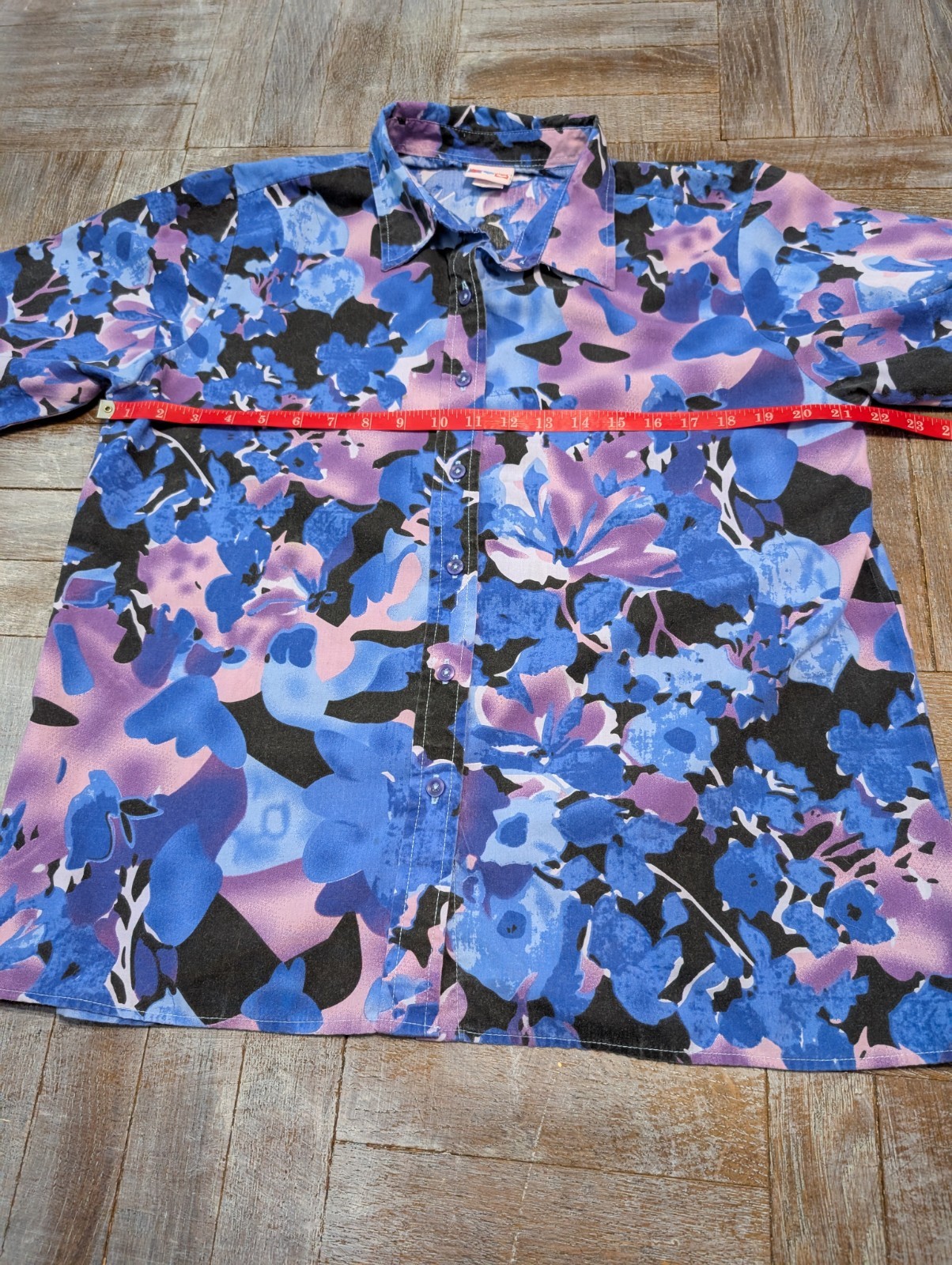 Vintage 90s American Sweetheart Floral Button Shirt L Purple Blue Black Womens