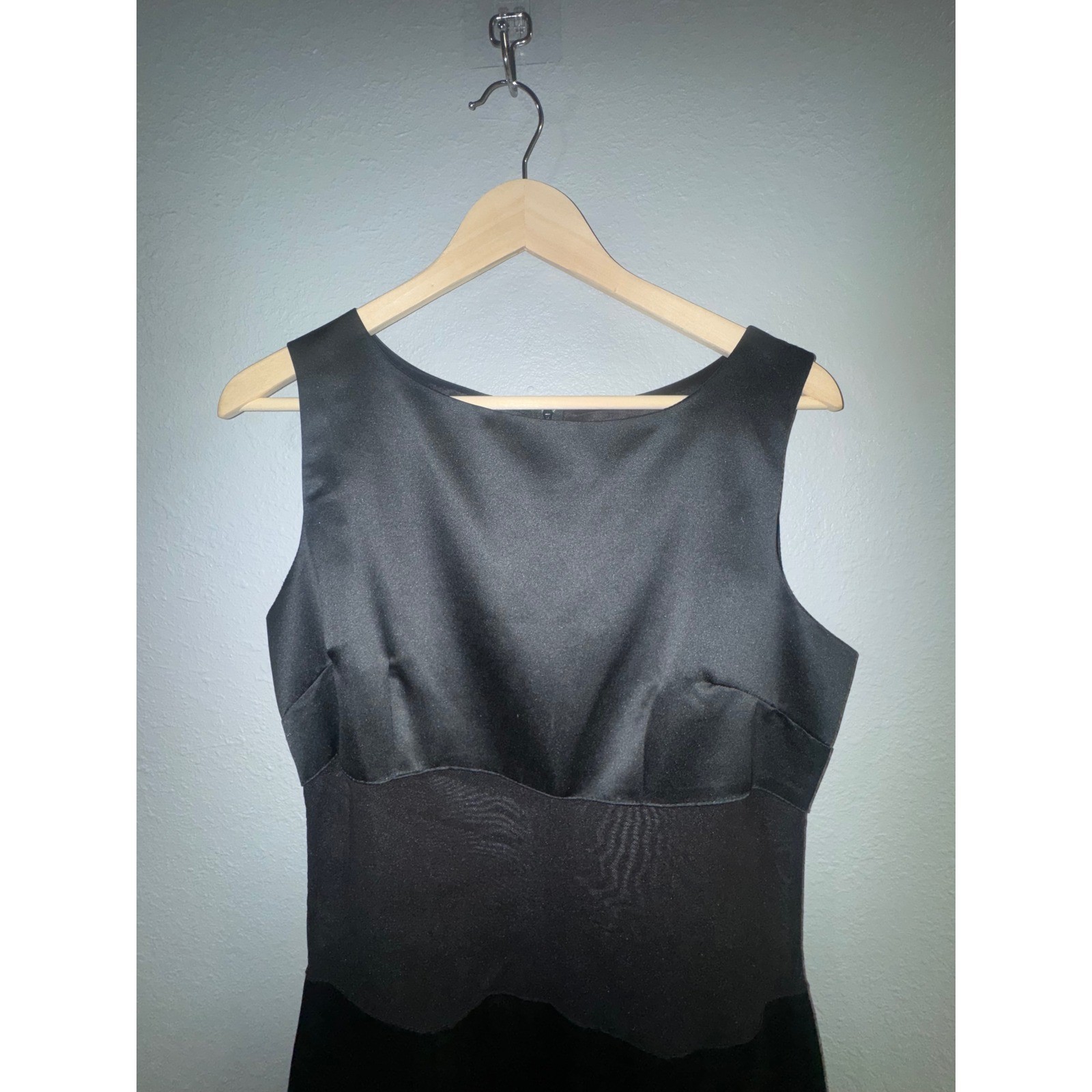 Vintage Jay Jacobs Black Satin Mesh Midriff Mini Dress Sleeveless USA Made 11/12