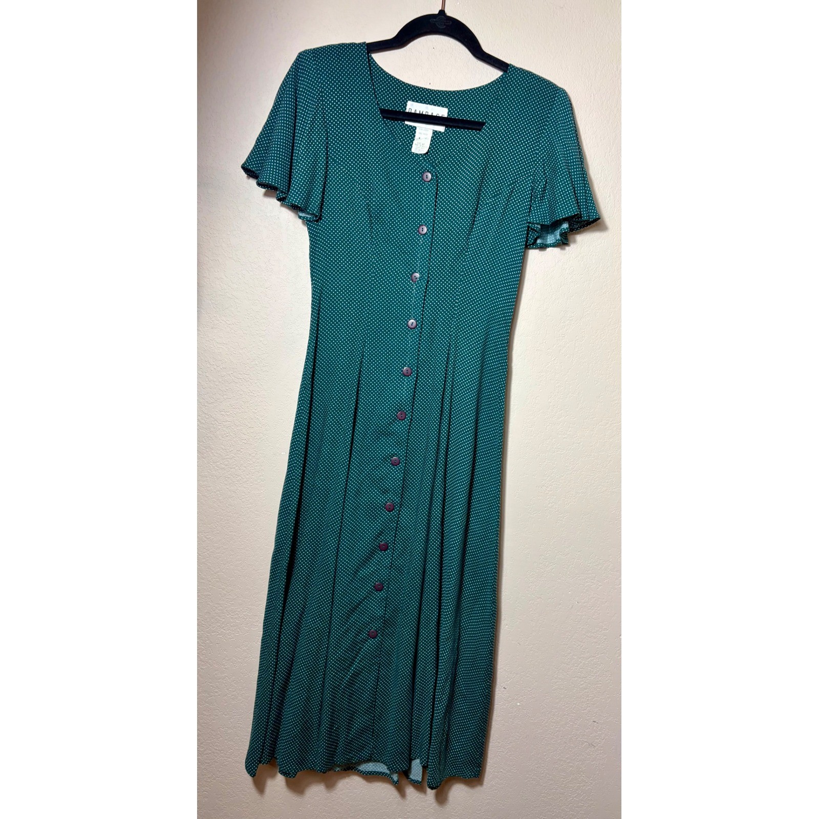 Vintage Rampage Teal Polka Dot Button Front Midi Dress Corsett Back 90s Size 3