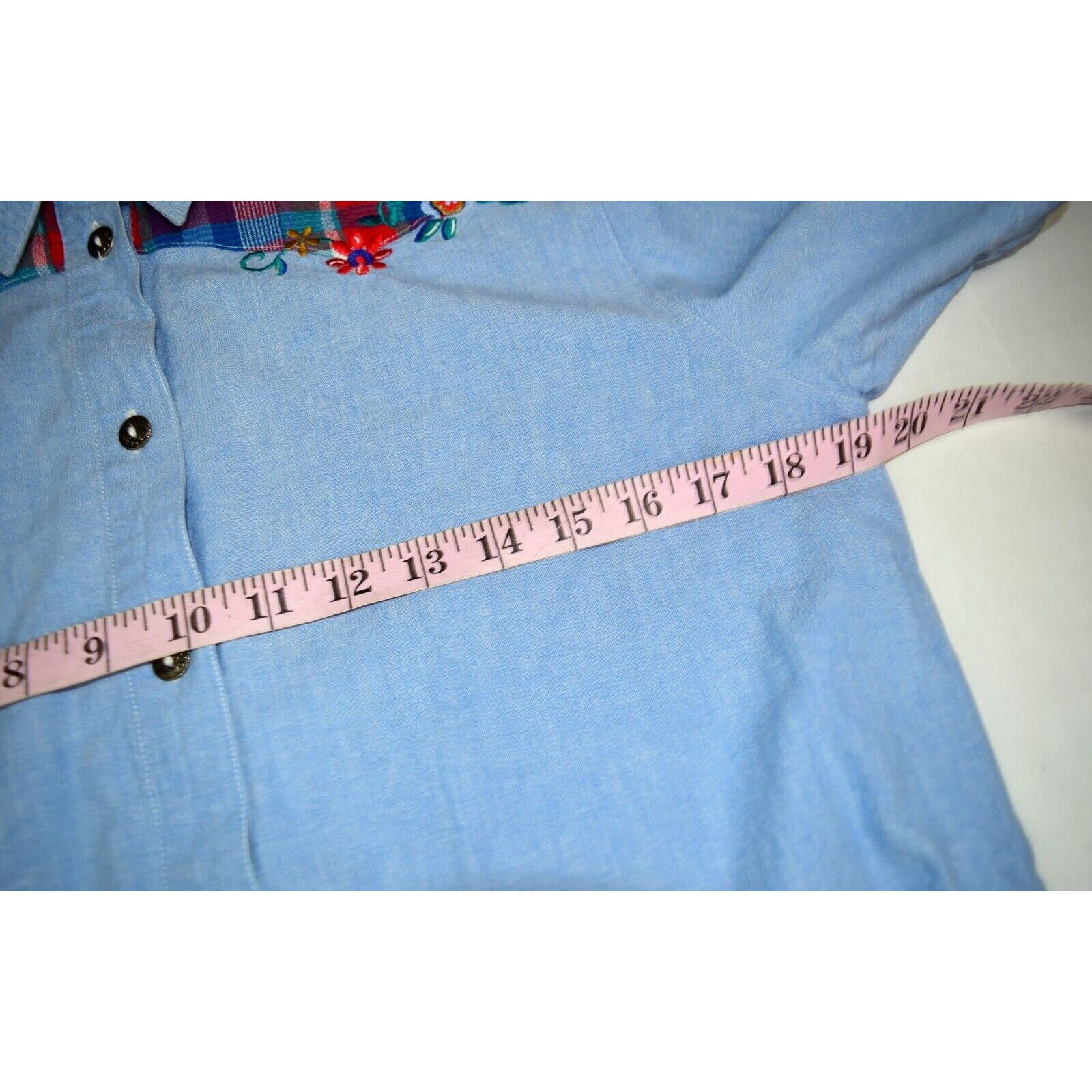 Vintage Shirt Koret City Blues Size S 80s Country Blue Chambray Plaid Shoulder