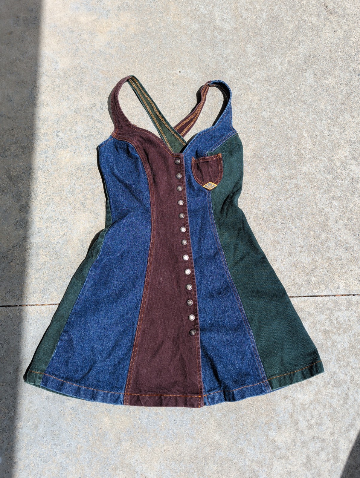 Vintage 90s Y2K Denim Dress Quicksilver Corset Dress Snap Button Sz 11 – M73