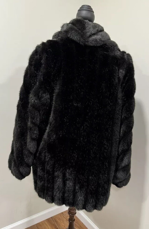 Y2K Vintage 90S Monterey Fashions Black Faux Fur Coat / Jacket SZ 12 Retro