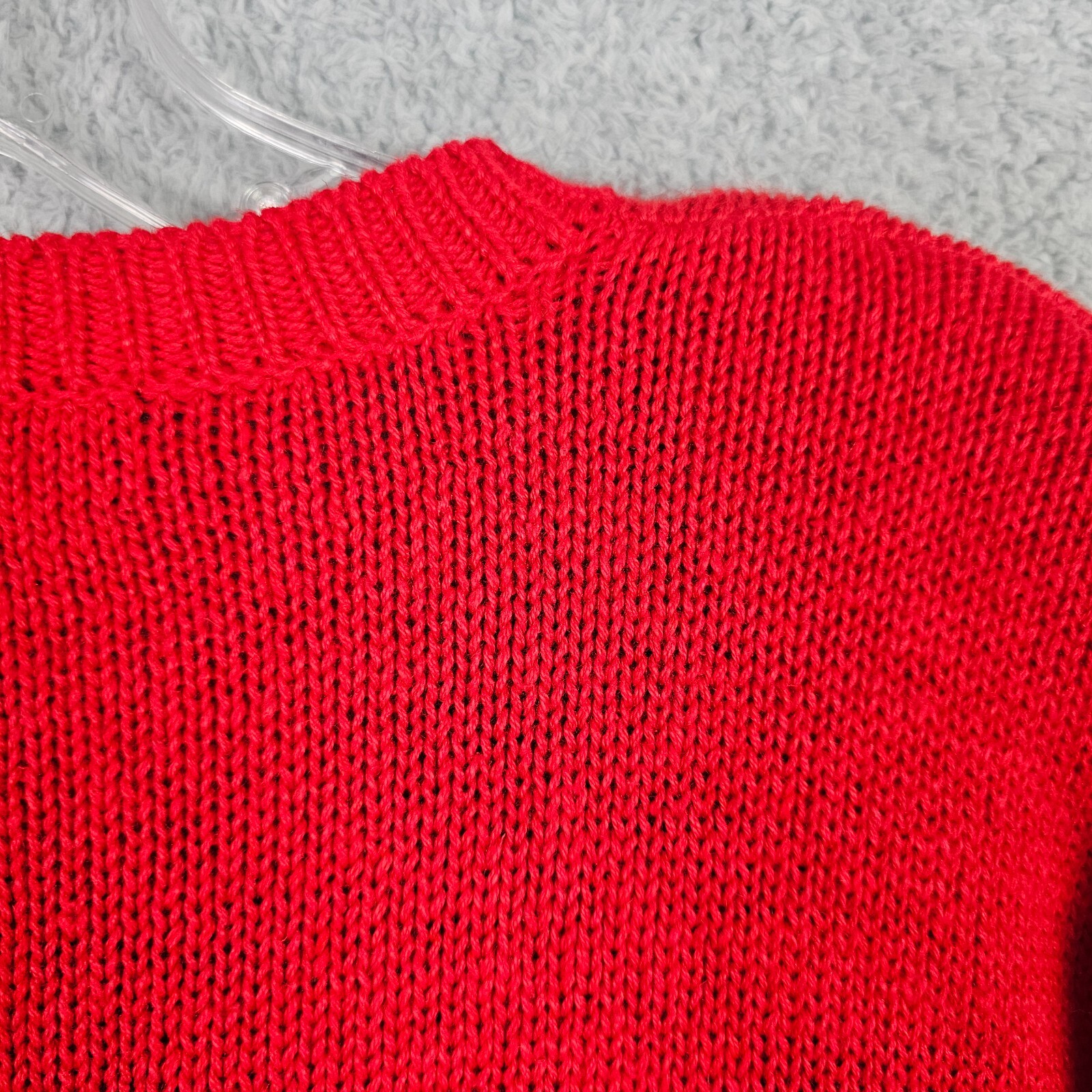 Vintage 80s Womens Sweater Large Red Hip Hop Colorblock Beaded Geometric Cotton