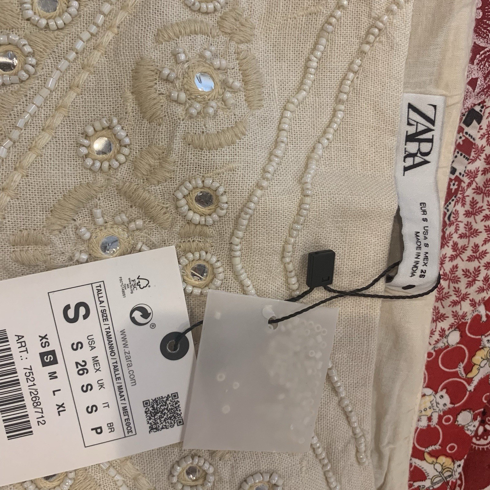 NWT Zara Embroidered Mini Skirt Boho Women Size S beige Linen Coachella