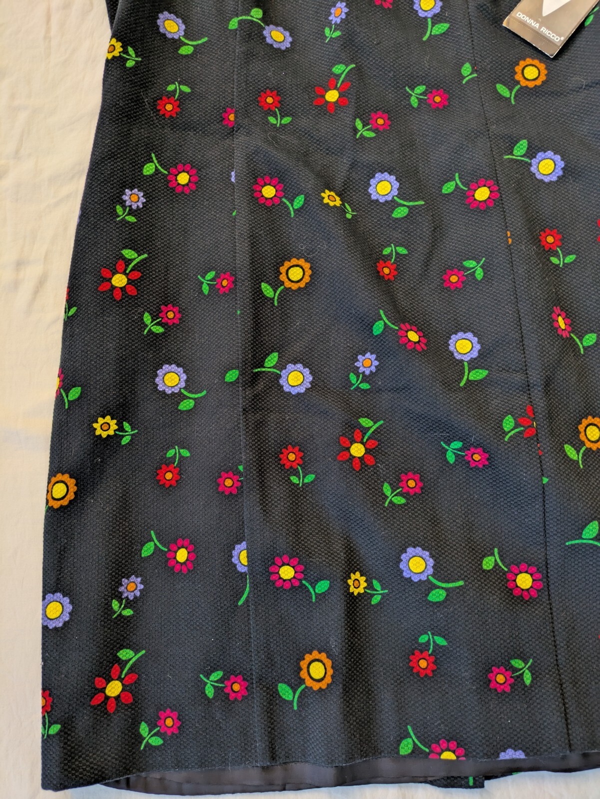 Vintage 90s Y2K Donna Ricco Retro Floral Sheath Dress Daisy Keyhole Back 12 HTF
