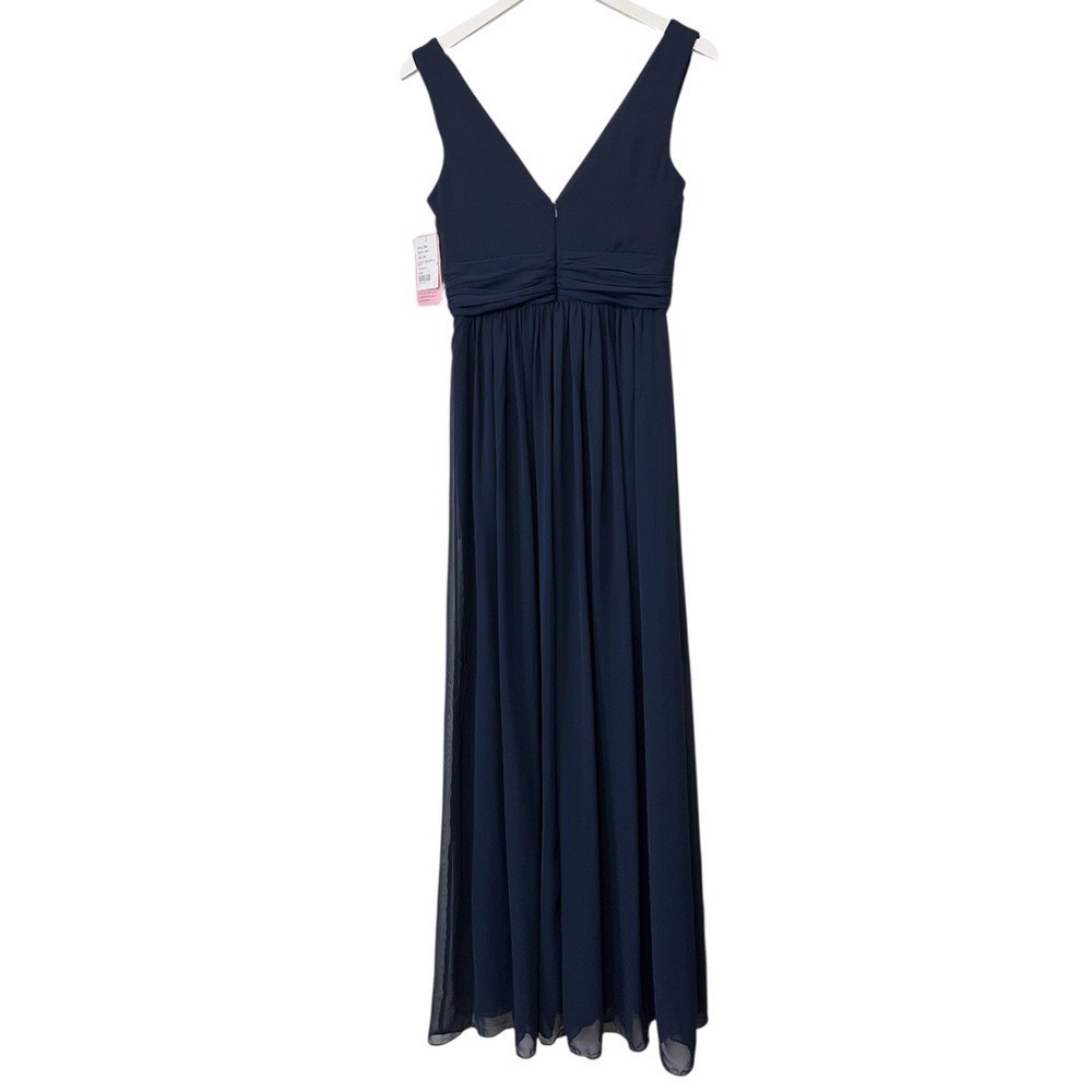 Dessy Collection Vivian Diamond Surplice Ruched Chiffon Gown, Midnight Blue, 8R