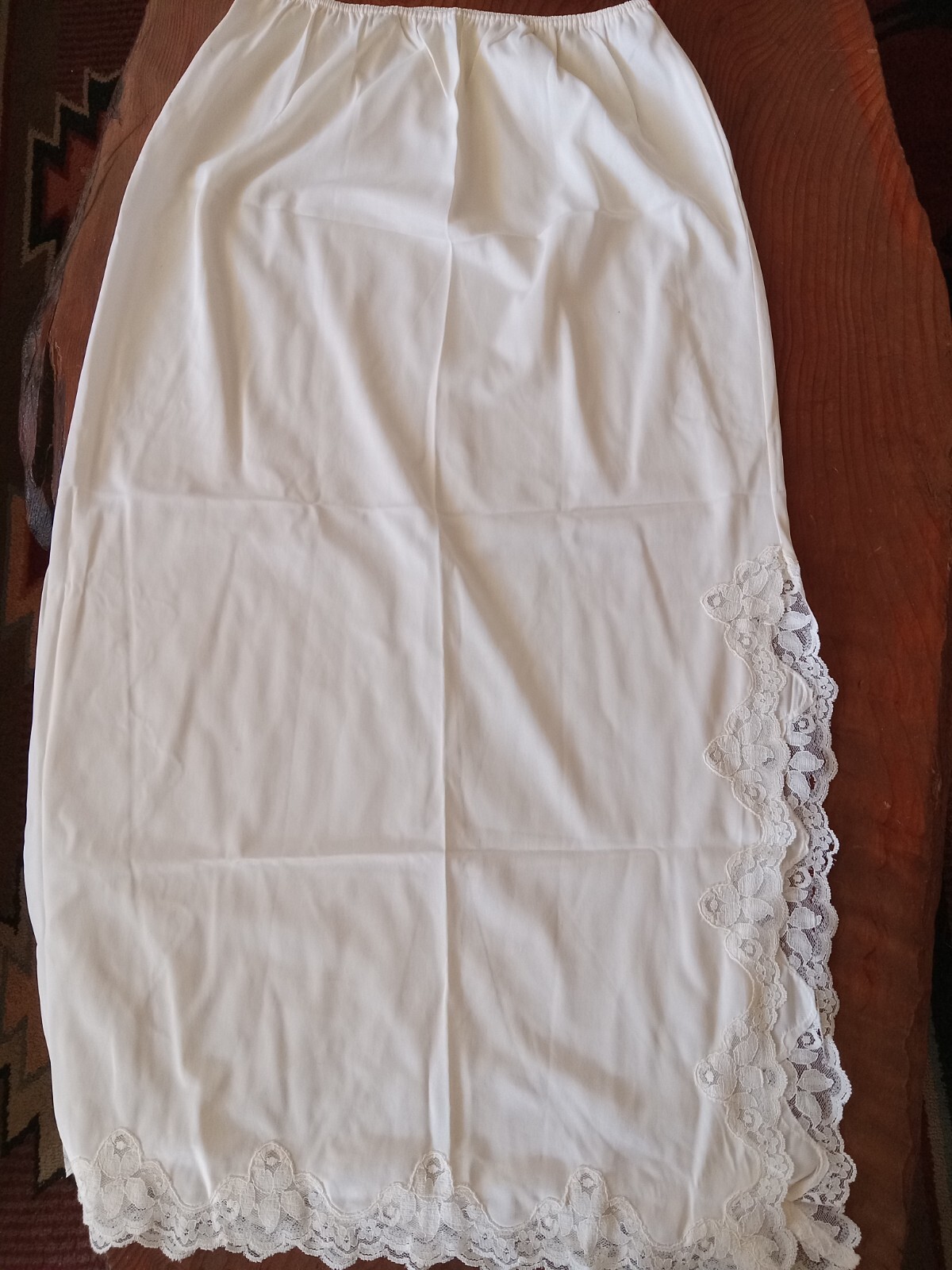 Vintage Large Half Slip Beige Kick-Pleat and Fancy Lace