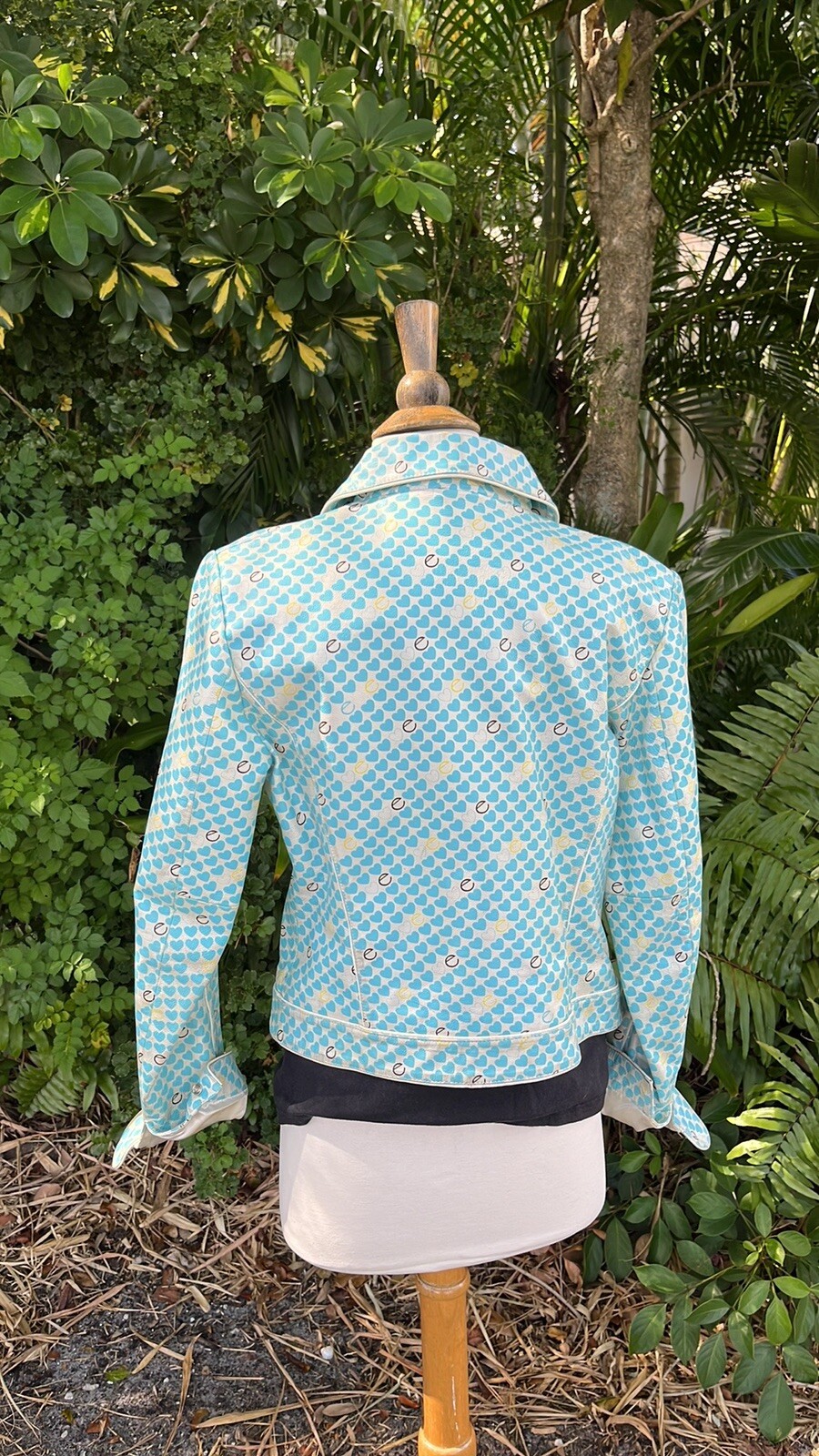 Mod RARE Cool VTG Womens LEATHER Bomber Jacket Retro Hearts Pattern XS