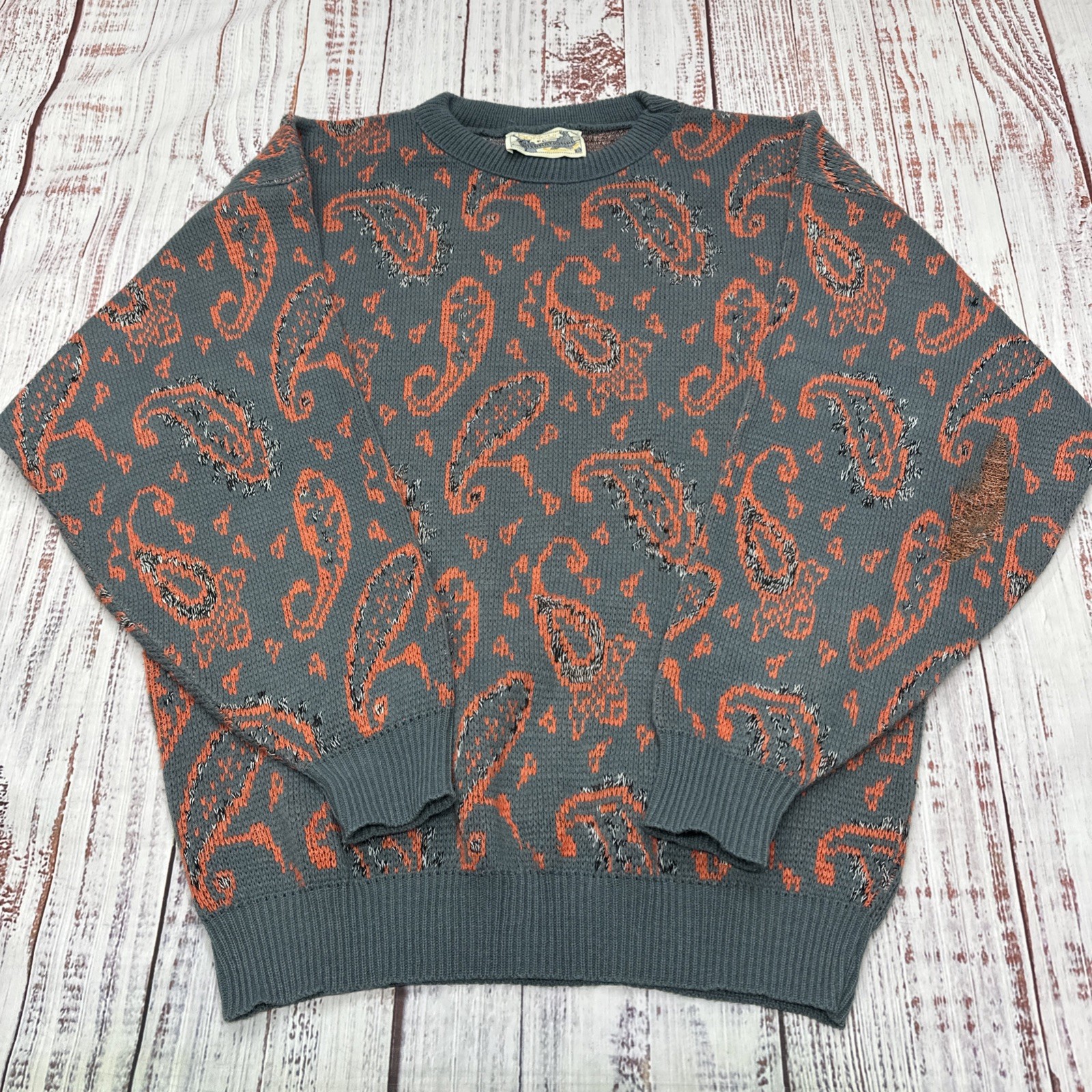 Vintage 90’s Bonjour International Sweater Unisex Large Gray/Orange Made in USA