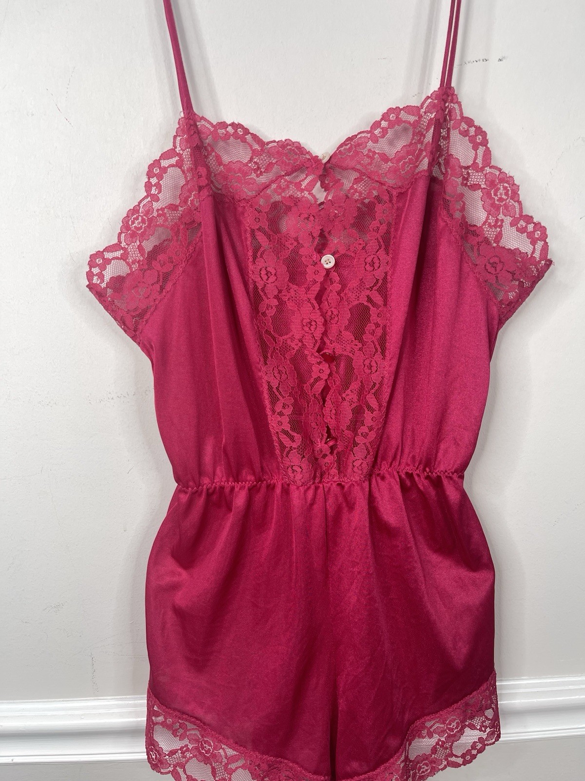 Vintage 80’s Juliara Vintage hot pink Lace Teddy Bodysuit Lingerie SZ M sexy