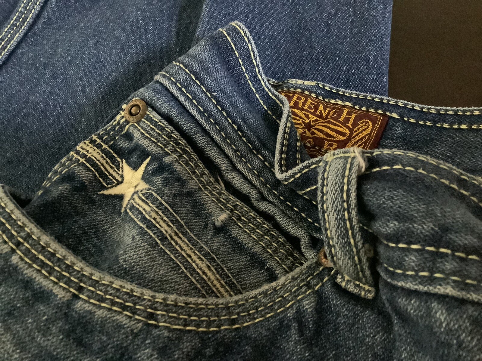 Vintage 70s FRENCH STAR Blue Denim Jeans W 36” Inseam 32”
