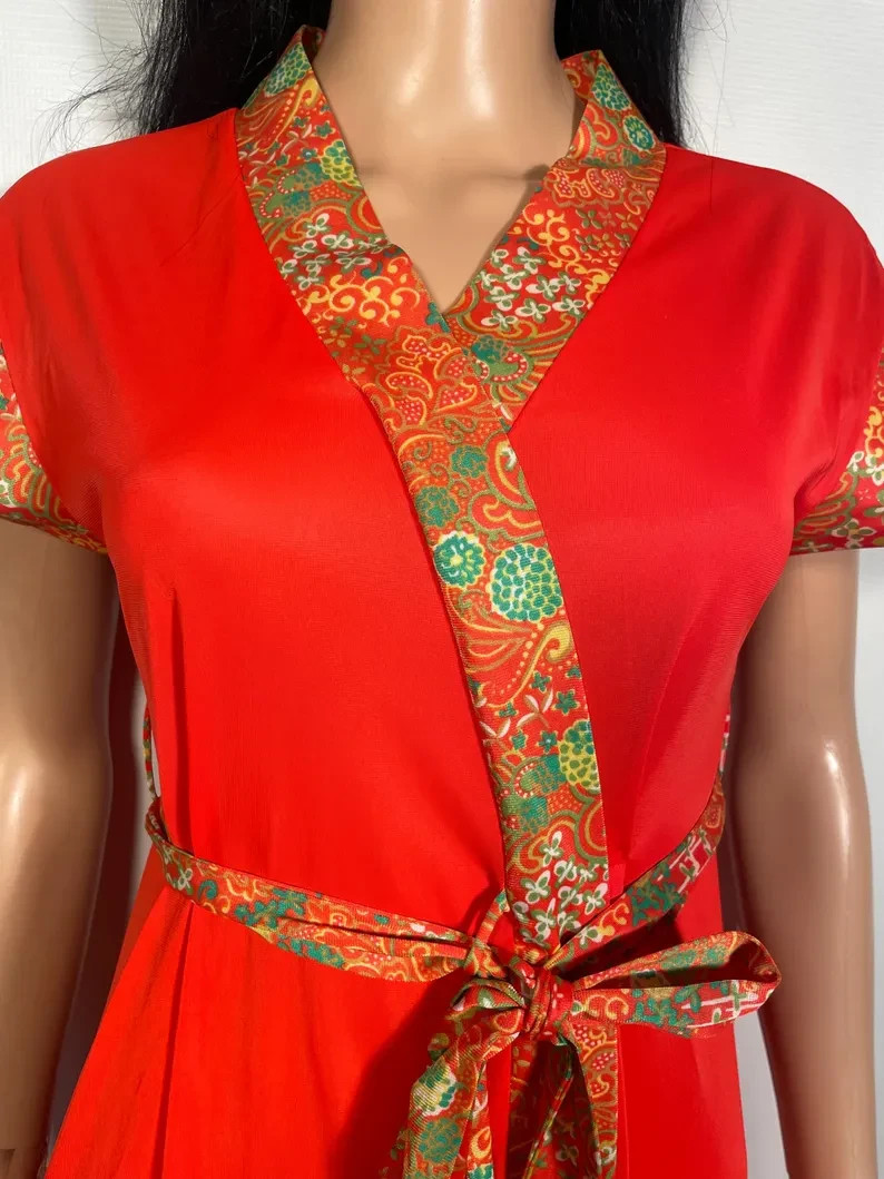 Vintage 1970s Asian Inspired Loungewear Dress Size S