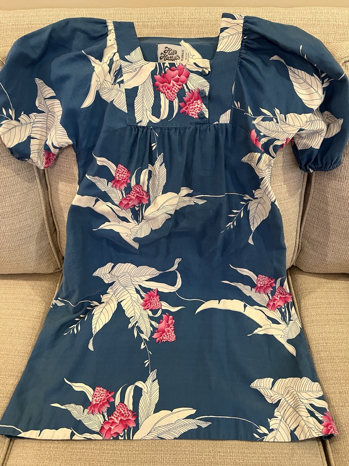 Vtg Hilo Hattie’s Women S Hawaiian Muumuu Dress Blue Pink Floral Pocket S
