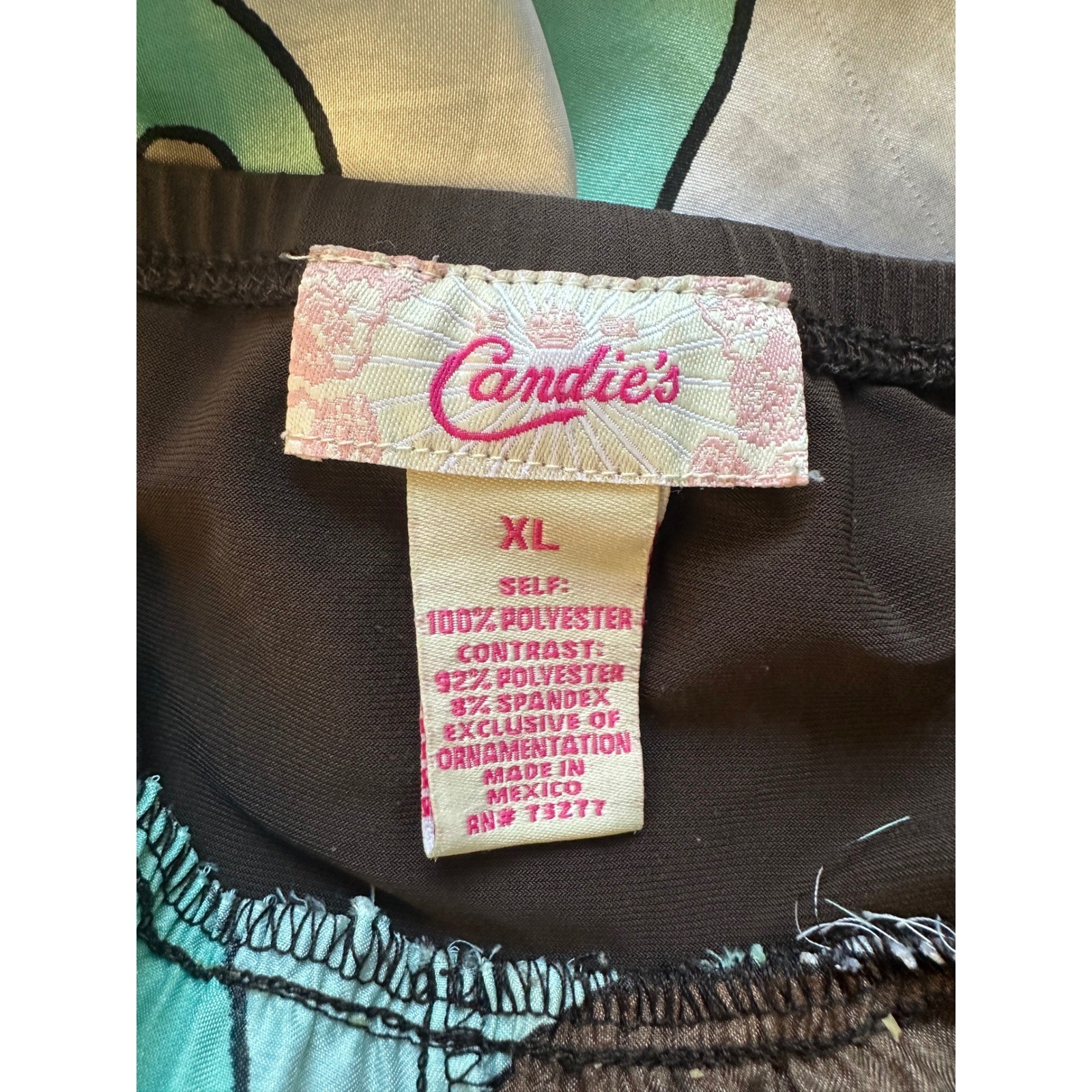 Candie’s Y2K Floral Maxi Dress XL Brown Aqua Empire Waist Satin 2000s Boho Indie